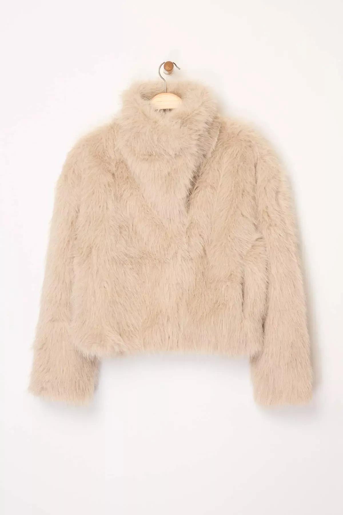 Beige Oversize Pattern Fur Coat, , large image number 5