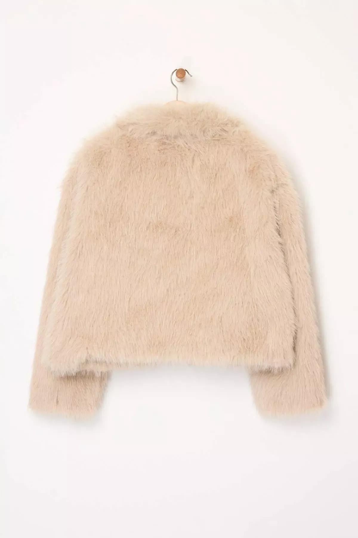 Beige Oversize Pattern Fur Coat, , large image number 6
