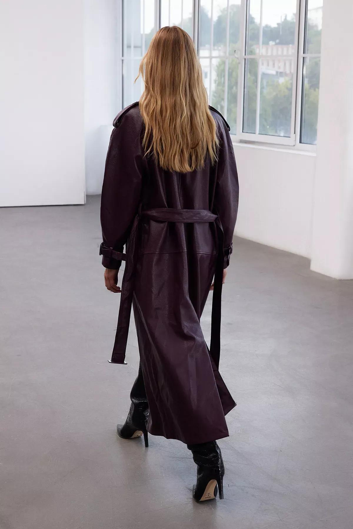 Burgundy Oversize Belted Trench Coat, Burgundy, large image number 1