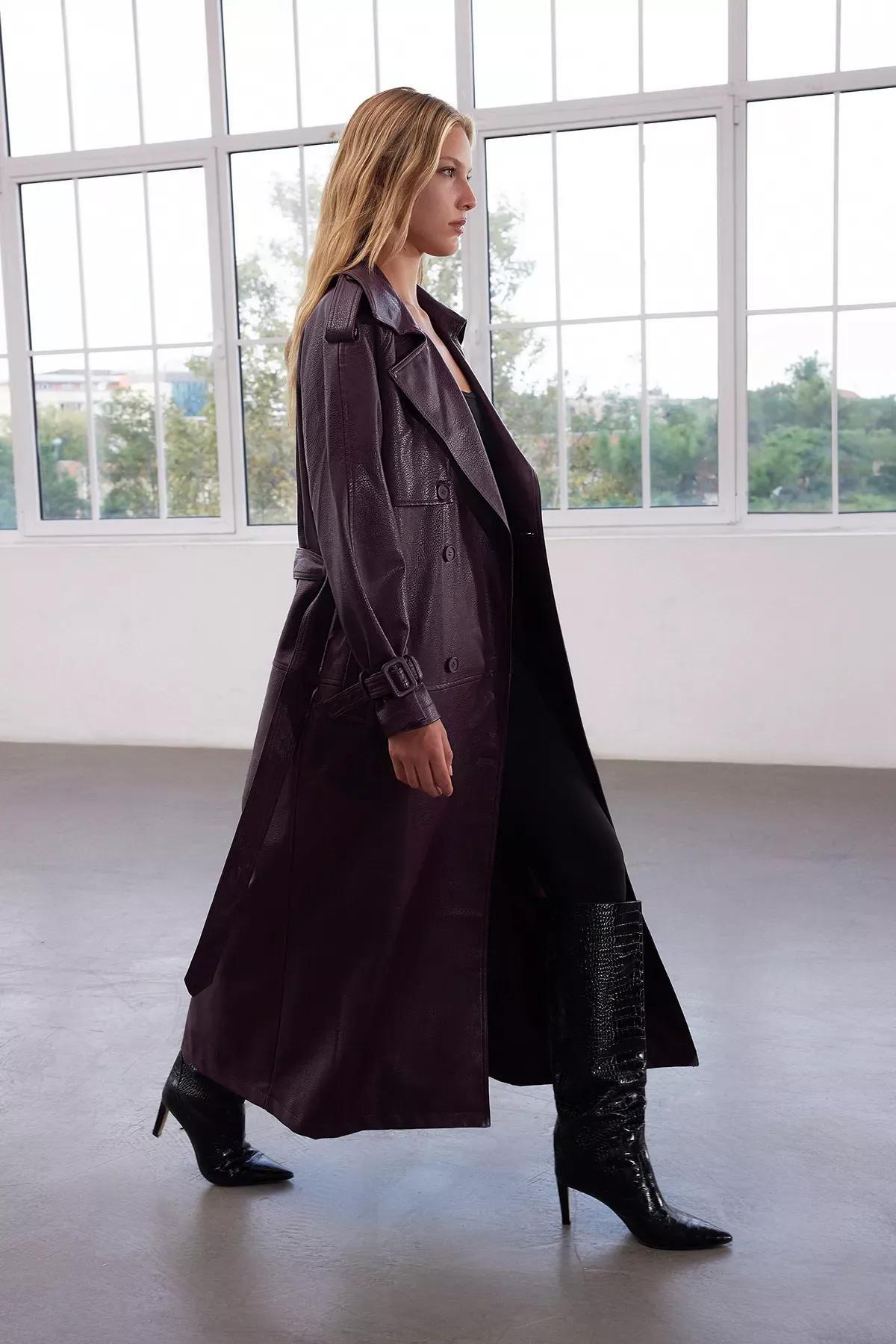 Burgundy Oversize Belted Trench Coat, Burgundy, large image number 3