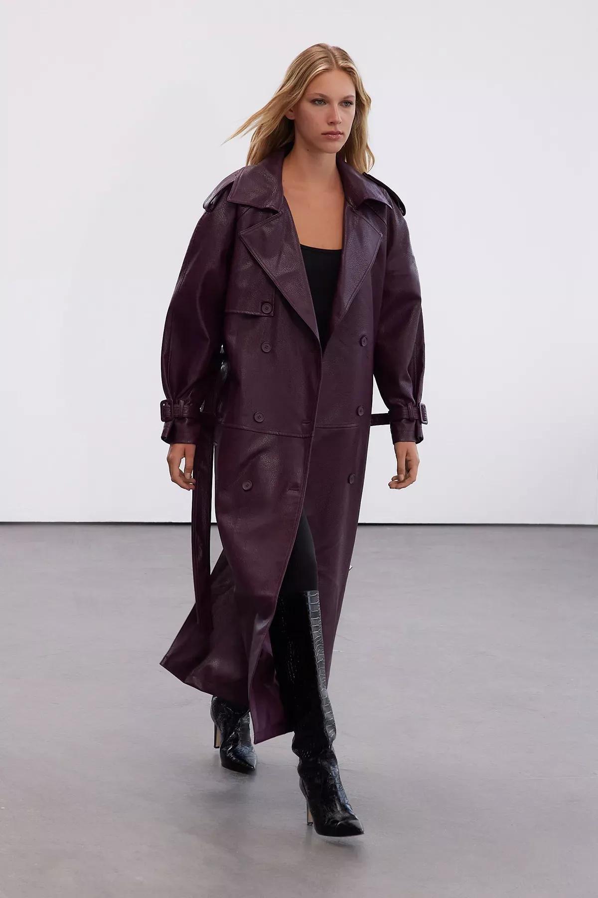 Burgundy Oversize Belted Trench Coat, Burgundy, large image number 4