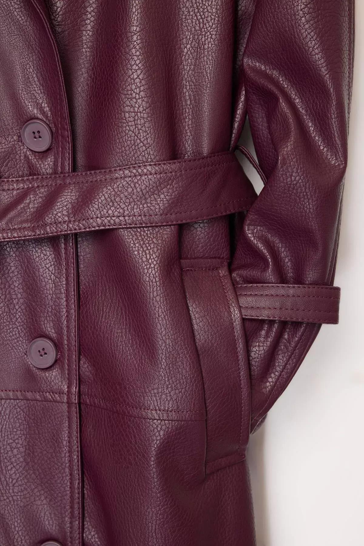Burgundy Oversize Belted Trench Coat, Burgundy, large image number 5