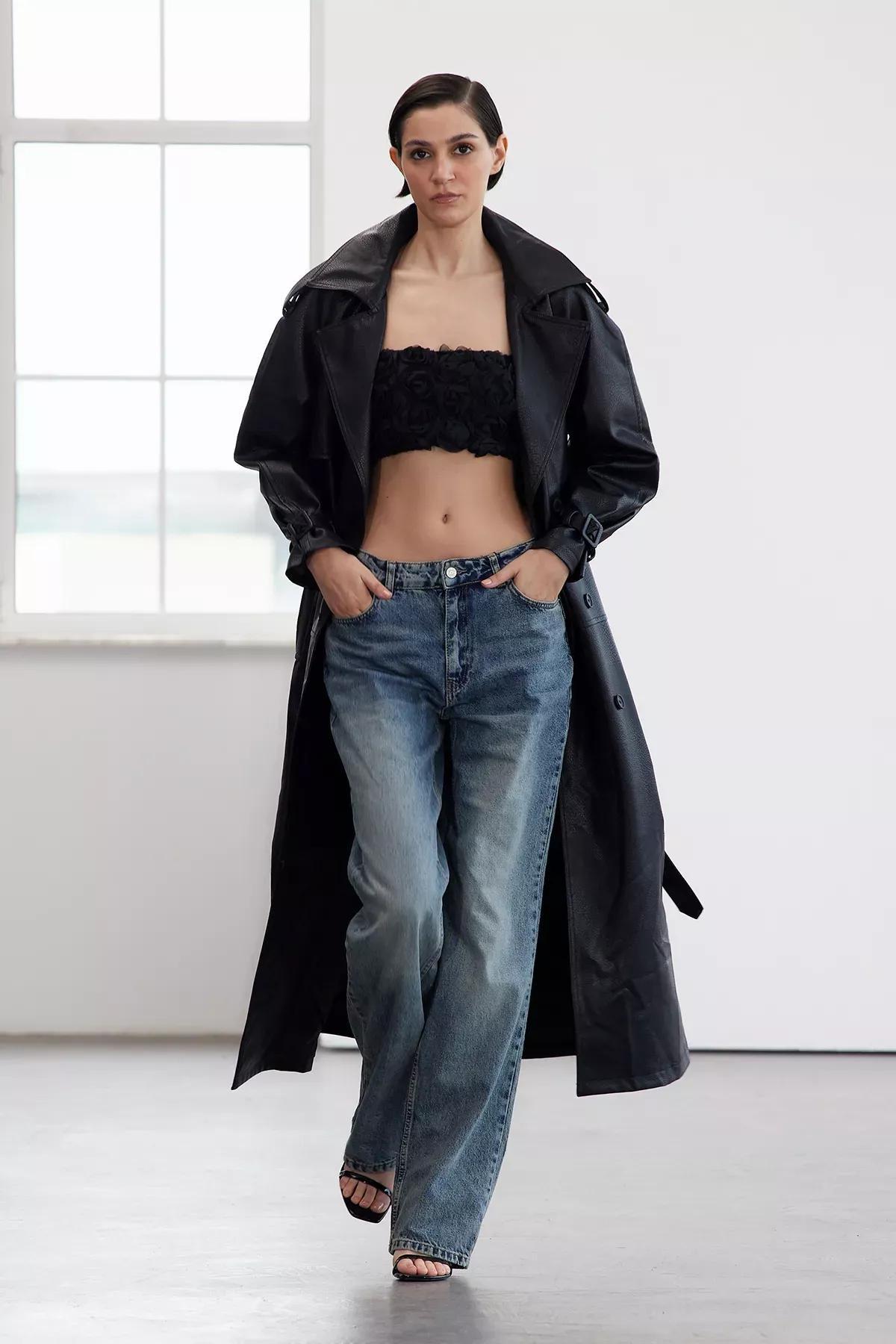 Black Oversize Belted Trench Coat, BLACK, large image number 0