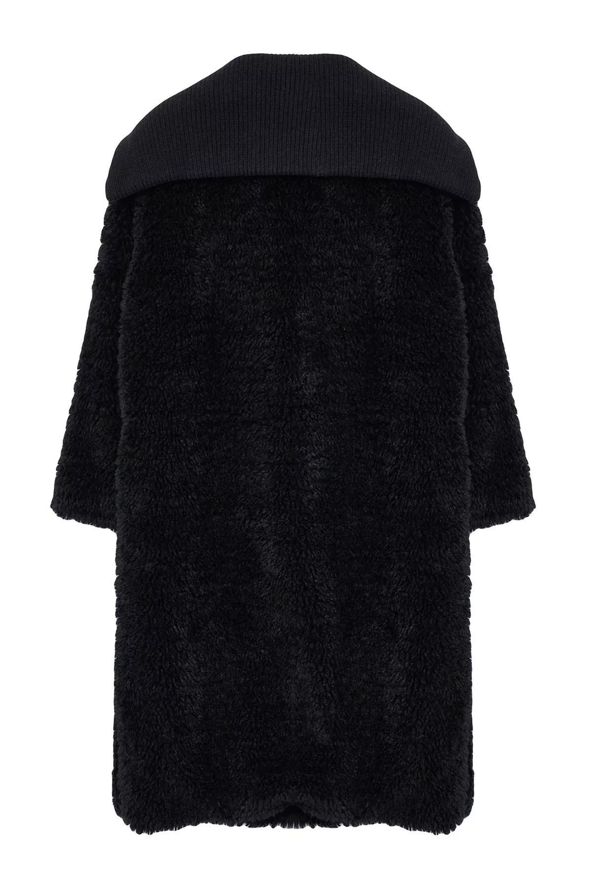 Black Oversize Plush Coat, , large image number 5