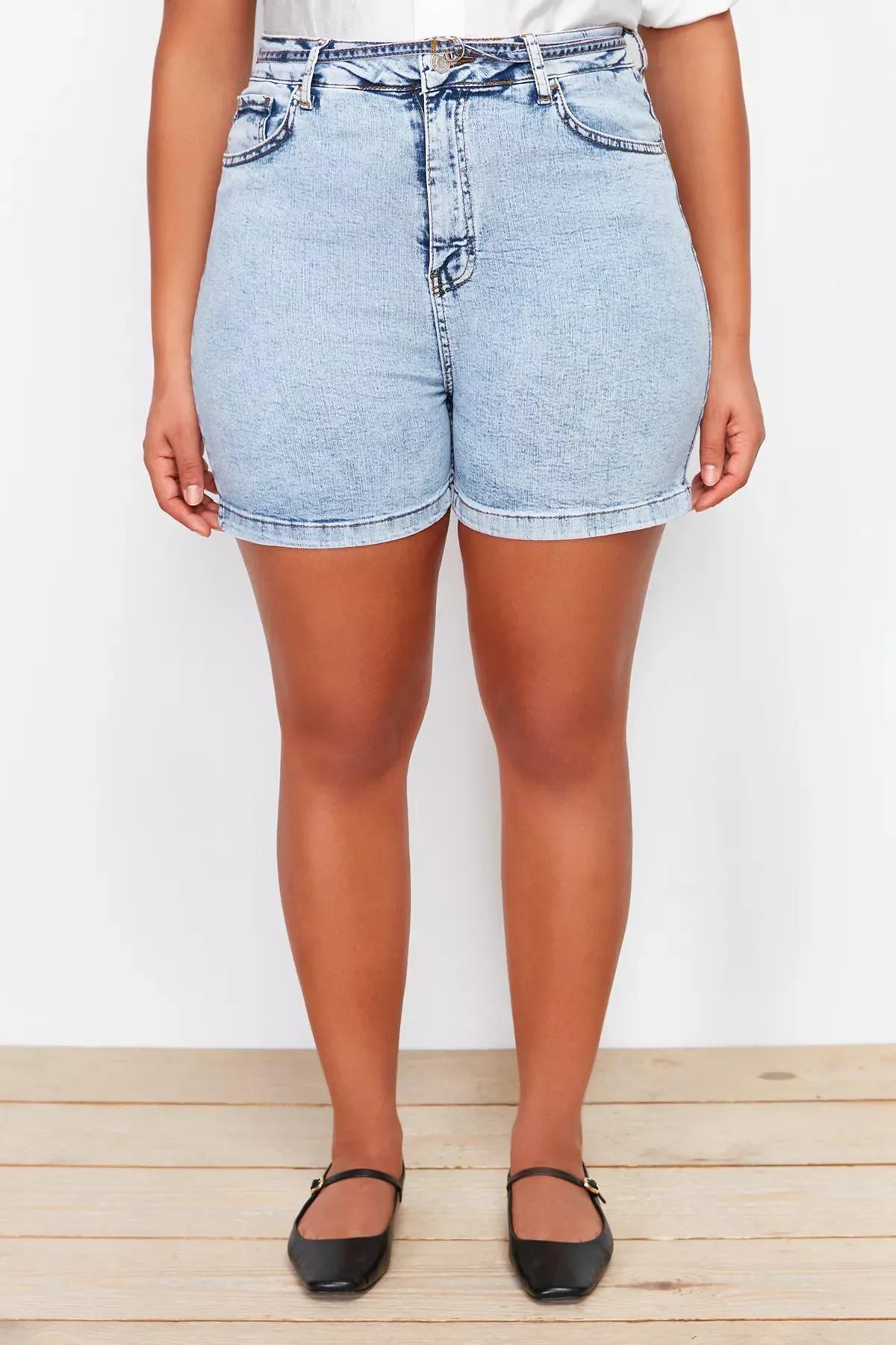 Blue High Waist Denim Shorts, LIGHT BLUE, large image number 3