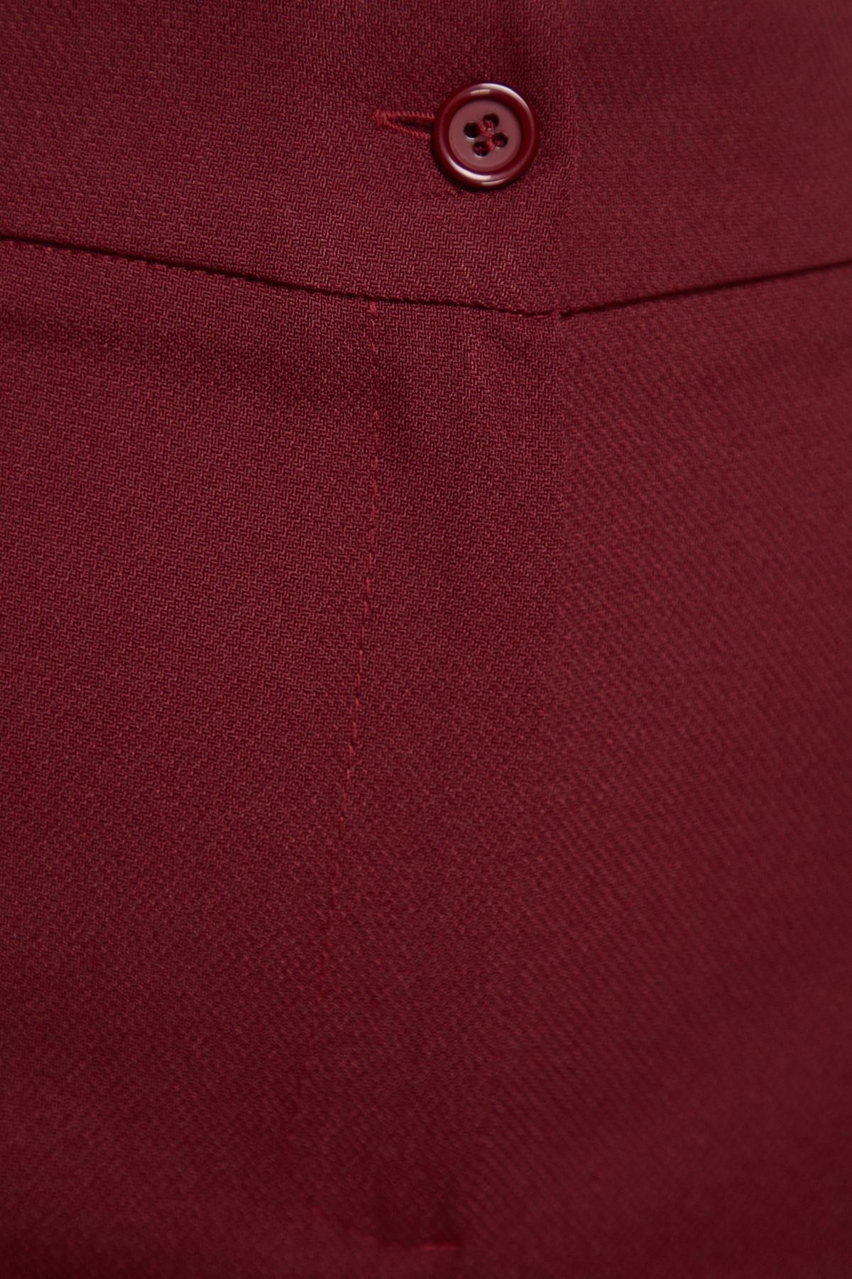 Burgundy Straight/Straight High Waist Ribbed Stitching Woven Trousers, , large image number 6