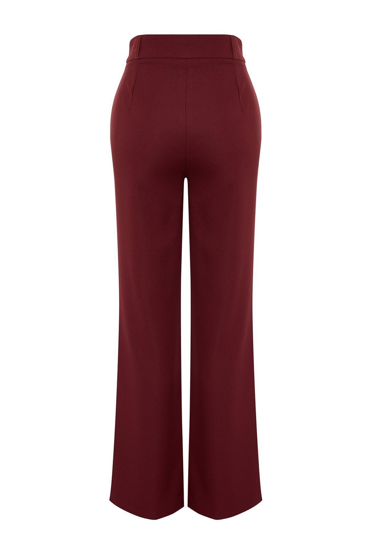 Burgundy Straight/Straight High Waist Ribbed Stitching Woven Trousers, , large image number 7