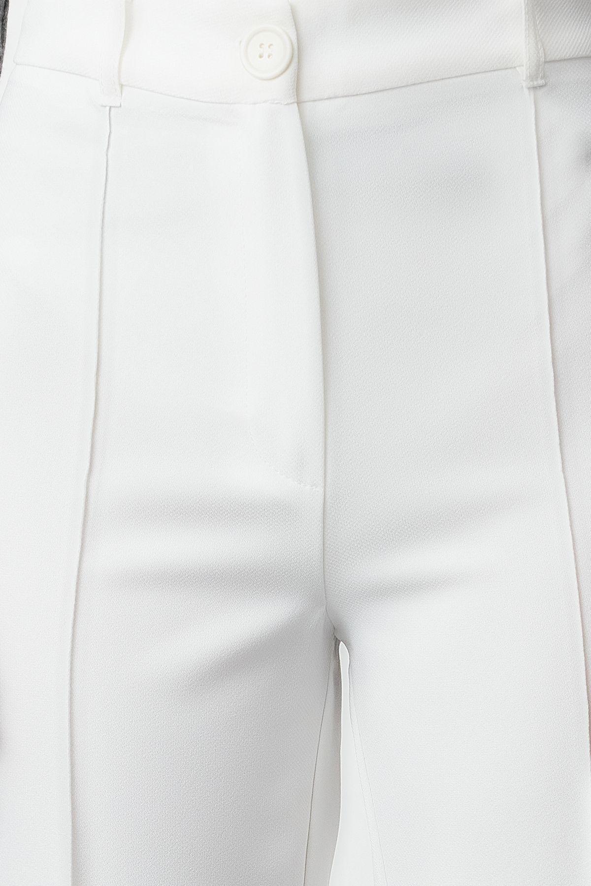 Ecru High Waist Ribbed Stitched Woven Trousers, , large image number 2