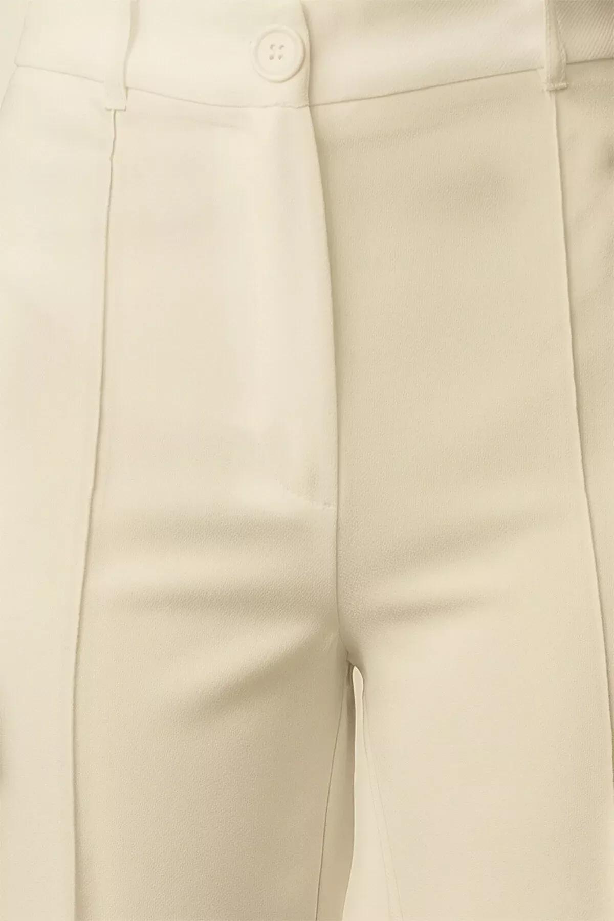 Ecru High Waist Ribbed Stitched Woven Trousers, Ecru, large image number 3