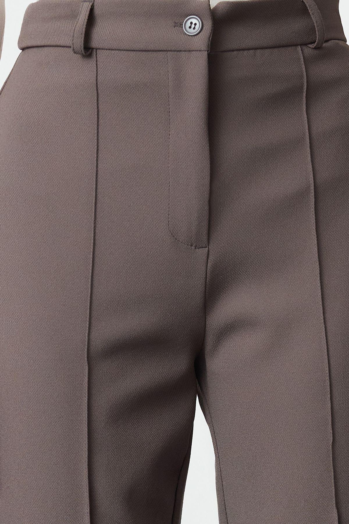 Grey High Waist Ribbed Stitched Woven Trousers, Anthracite, medium