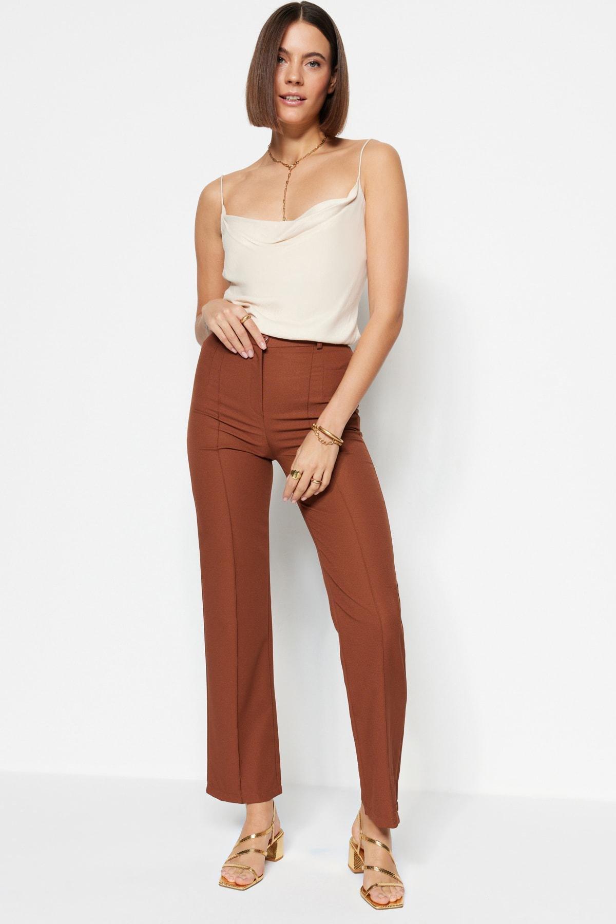 Brown High Waist Wide Leg Pants, , large image number 0