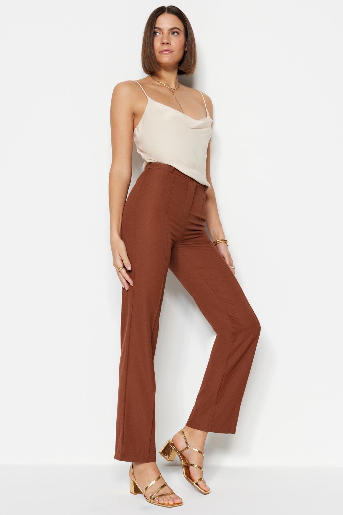 Brown High Waist Wide Leg Pants, , large image number 1
