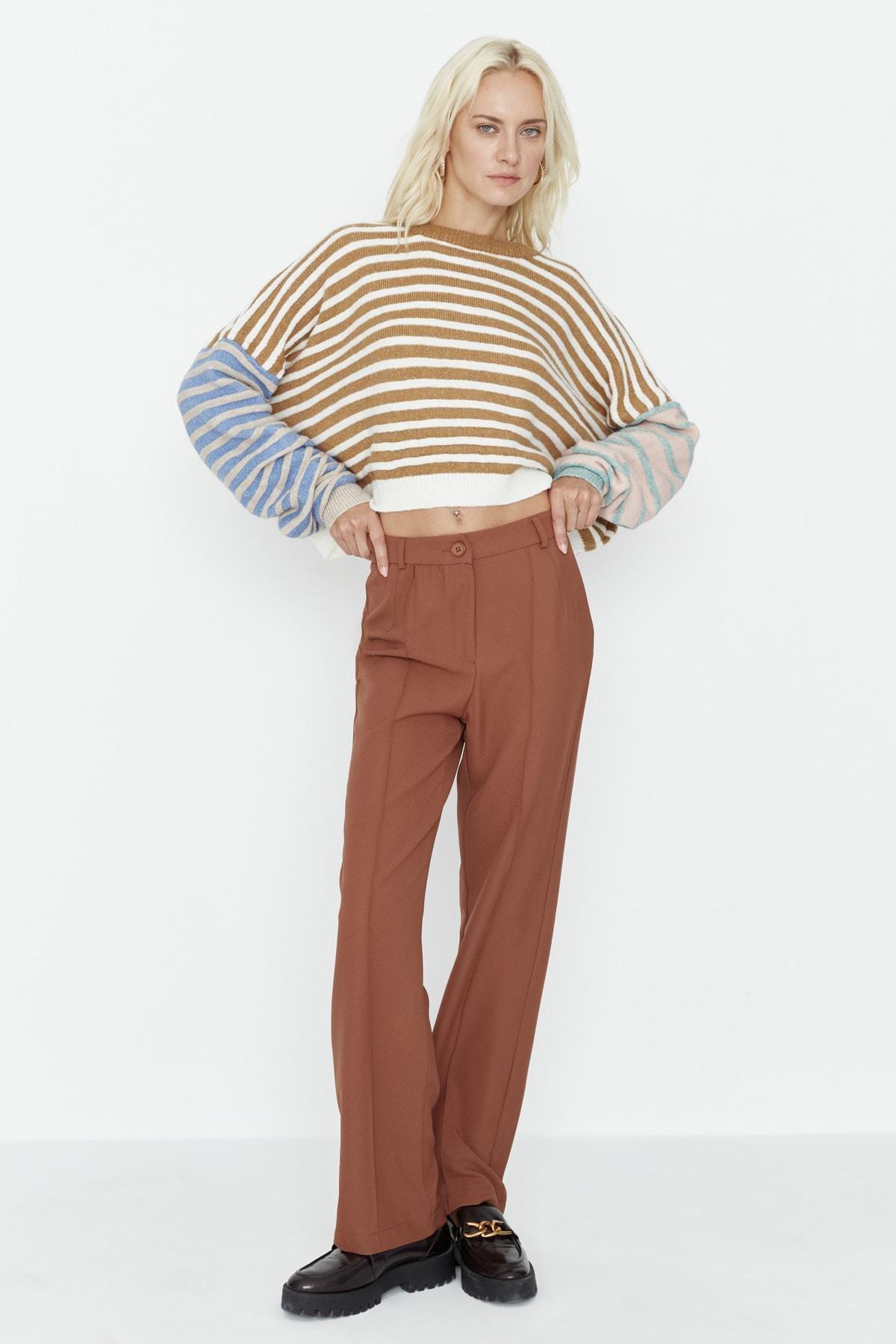 Brown High Waist Wide Leg Pants, , large image number 4