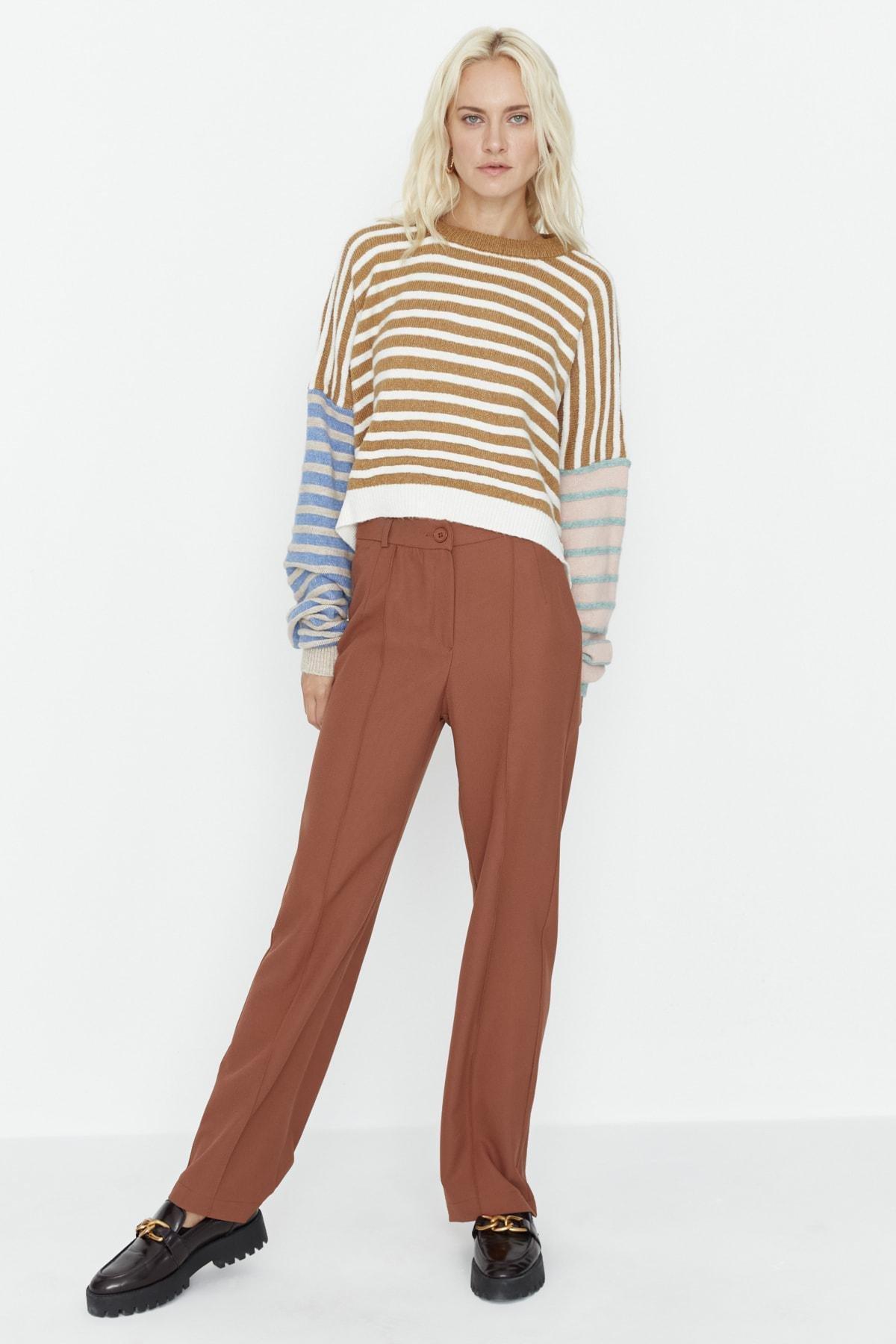 Brown High Waist Wide Leg Pants, , large image number 5