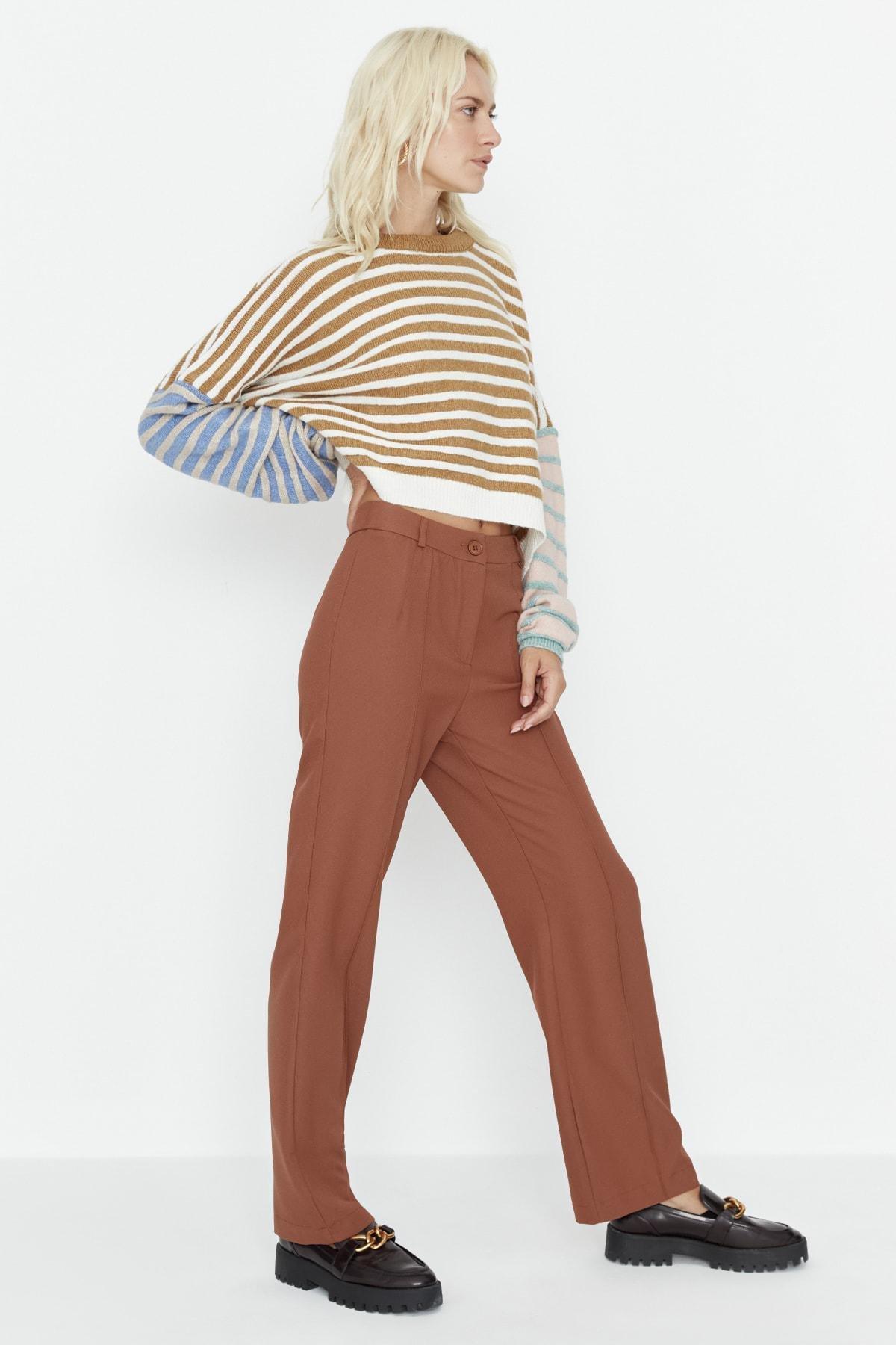 Brown High Waist Wide Leg Pants, , large image number 6