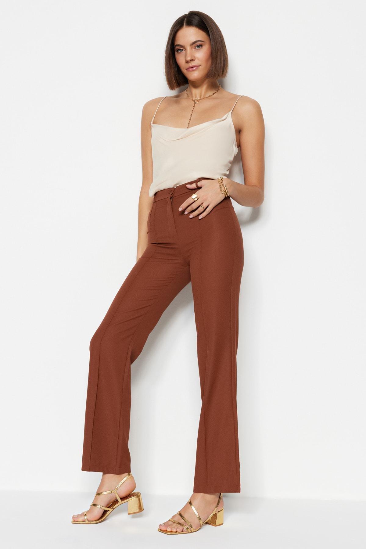 Brown High Waist Wide Leg Pants, , large image number 8