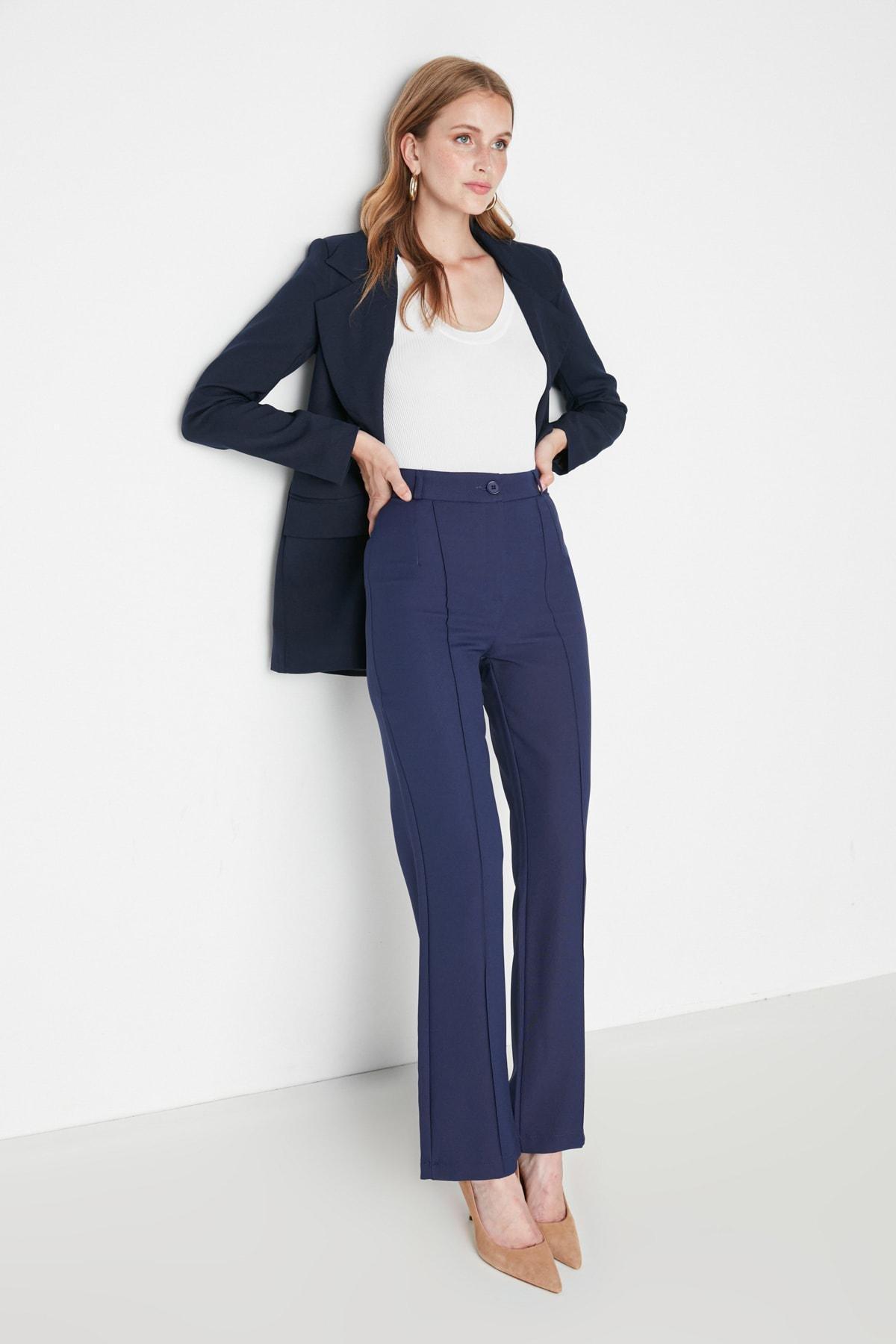 Navy High Waist Wide Leg Pants, , large image number 2