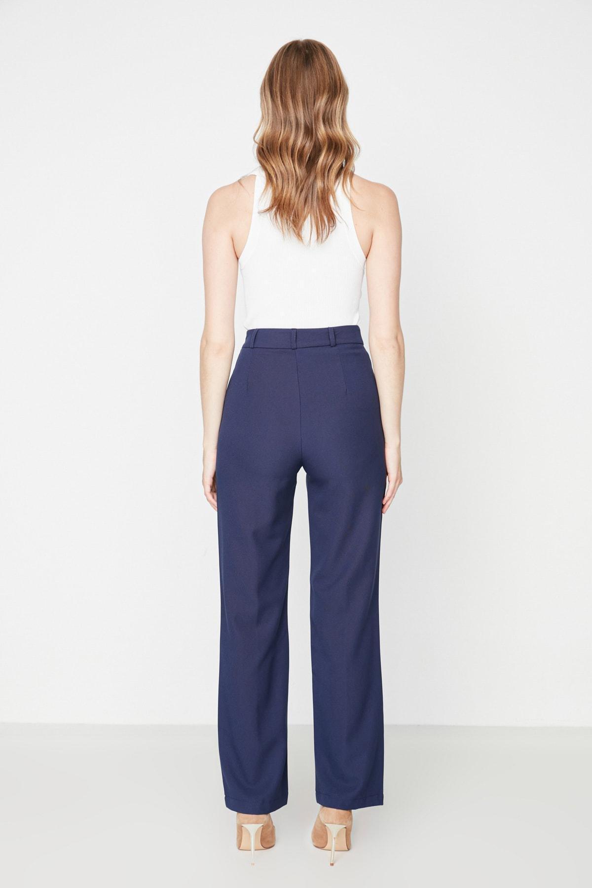 Navy High Waist Wide Leg Pants, , large image number 4