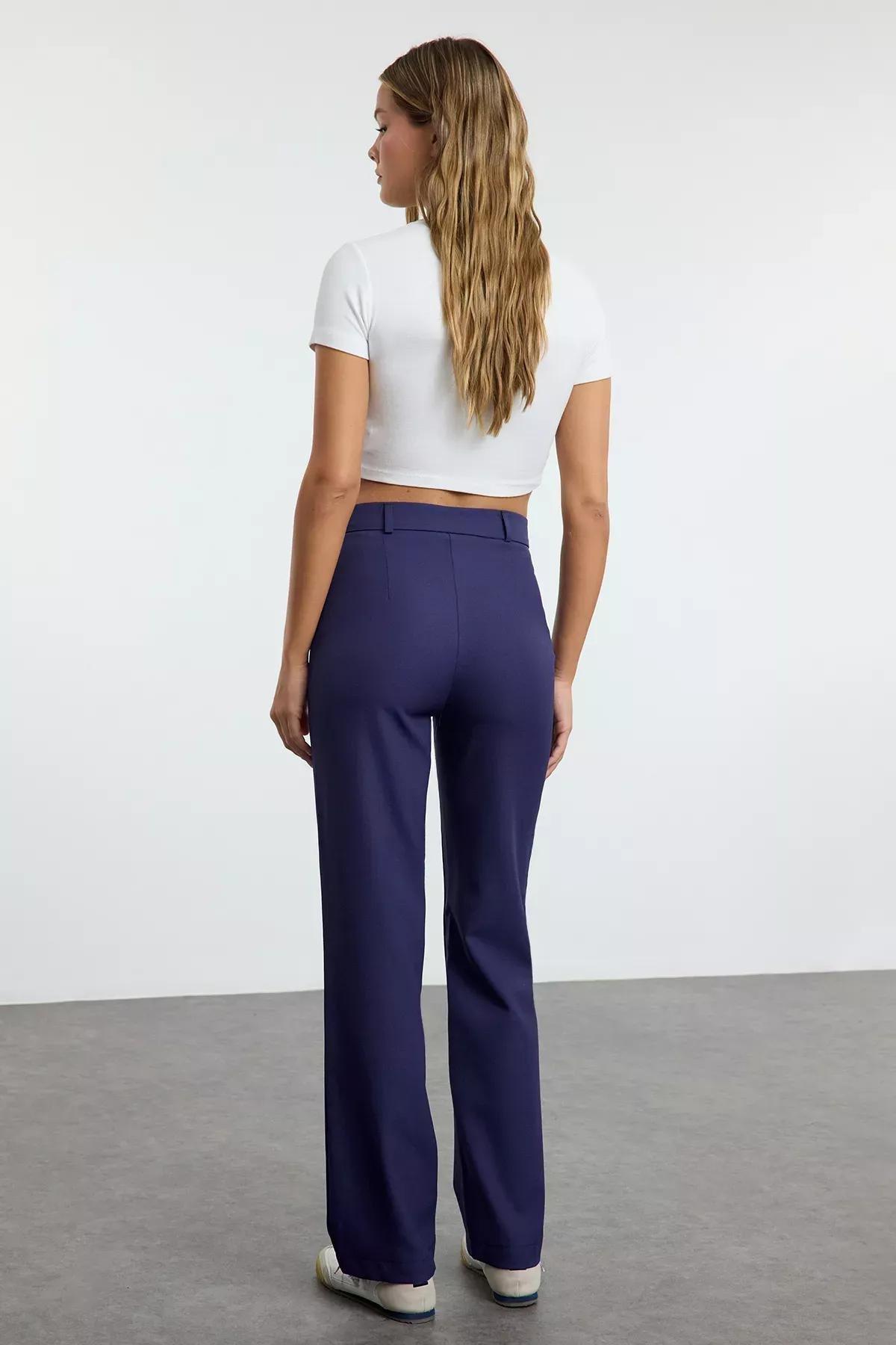 Navy High Waist Wide Leg Pants, , large image number 7