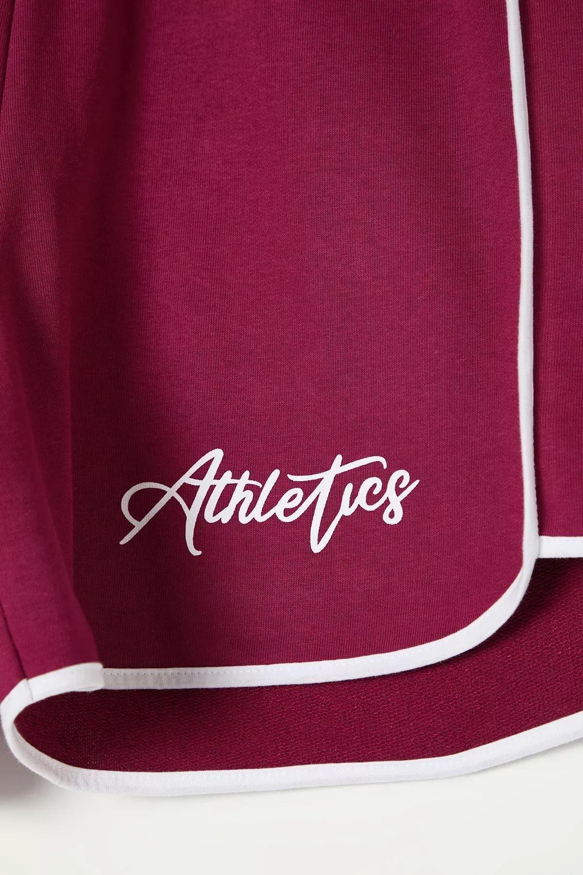 Burgundy Slogan Knit Shorts Set, C101_7277, large image number 1