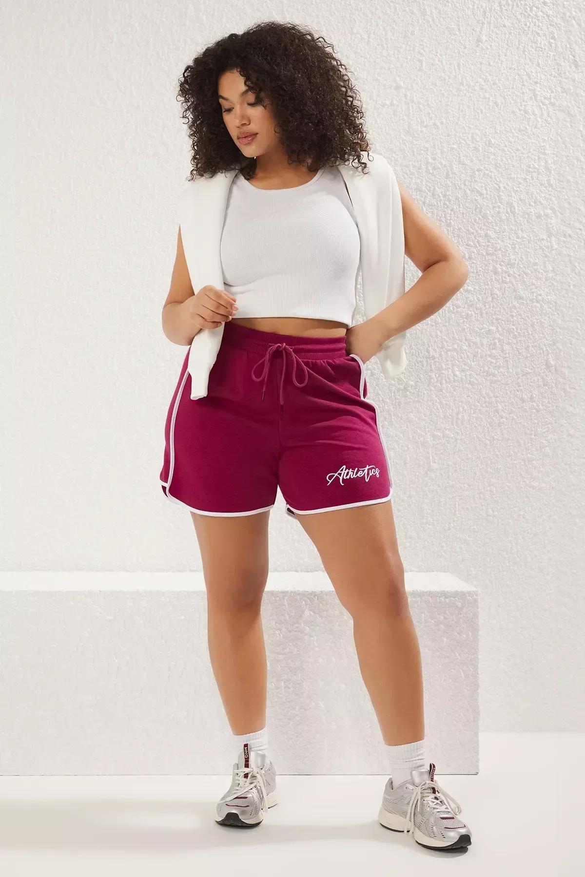 Burgundy Slogan Knit Shorts Set, C101_7277, large image number 2