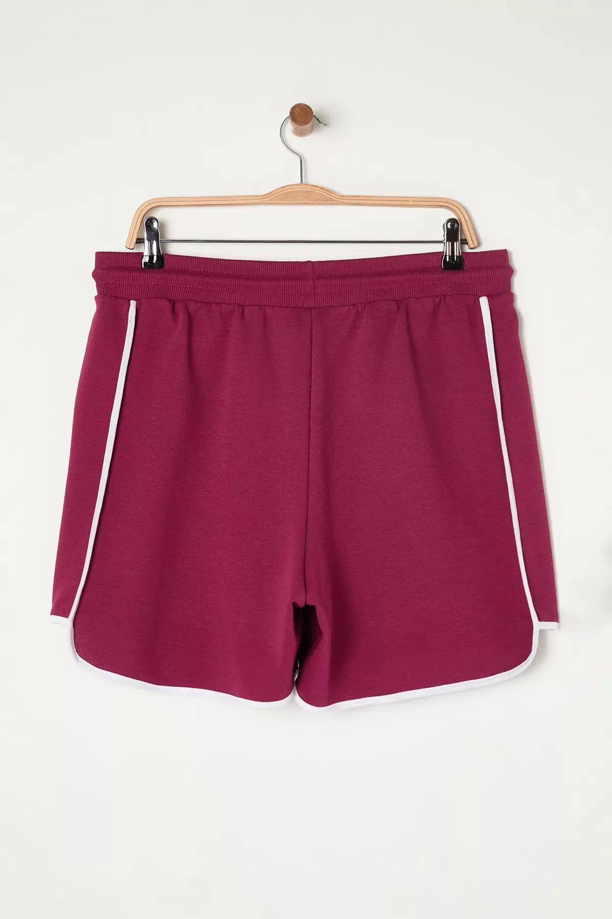 Burgundy Slogan Knit Shorts Set, C101_7277, large image number 3