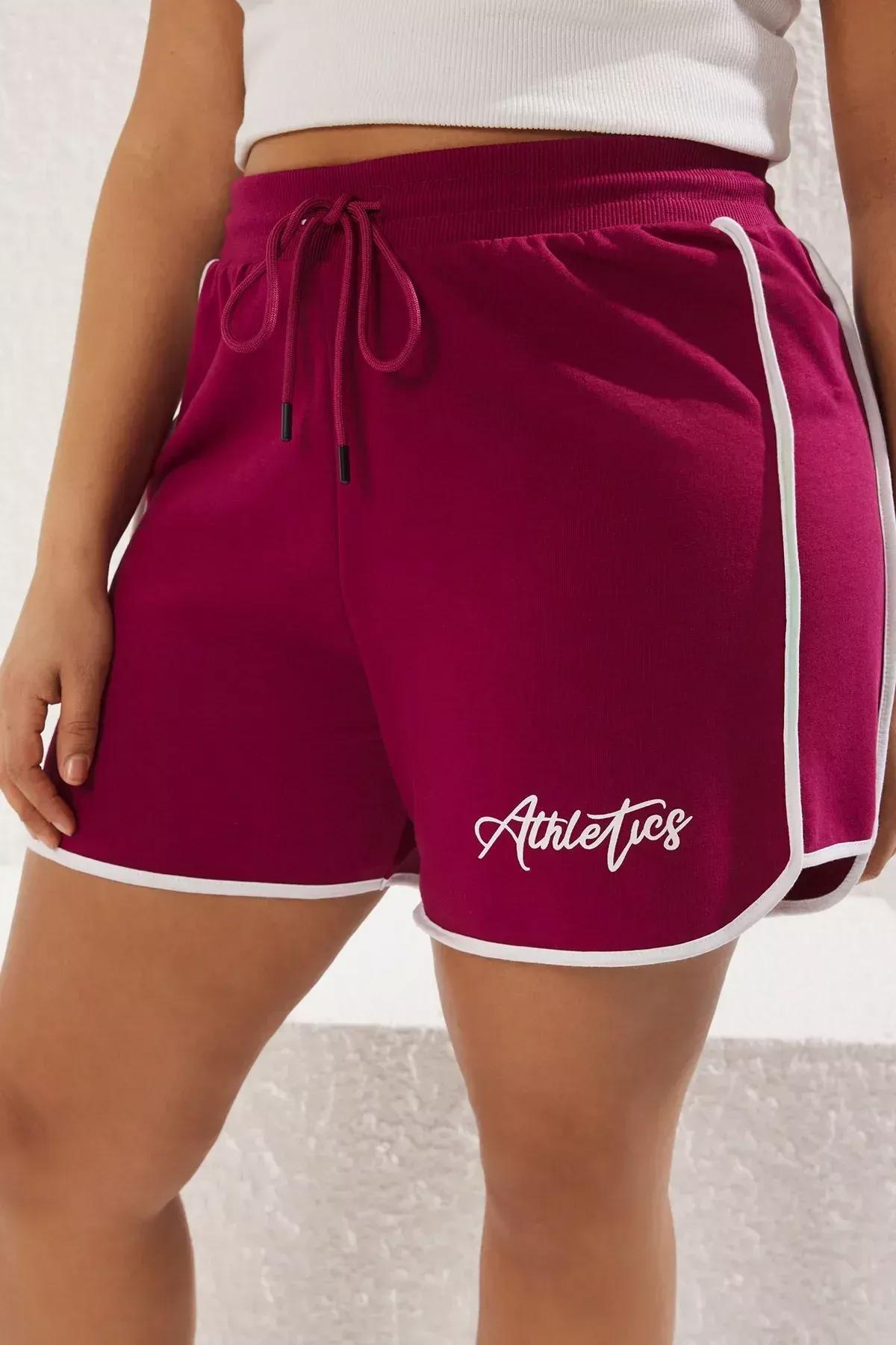 Burgundy Slogan Knit Shorts Set, C101_7277, large image number 4