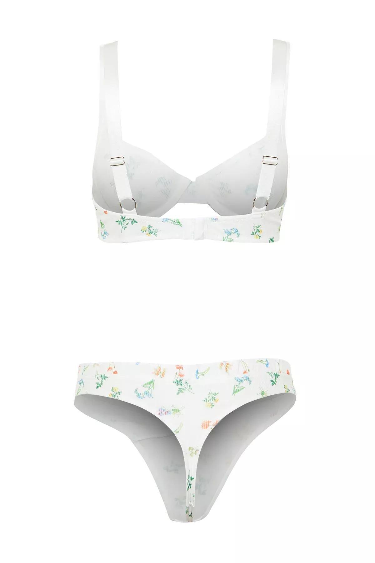 Ecru Floral Capless Knitted Underwear Set, Ecru, large image number 6