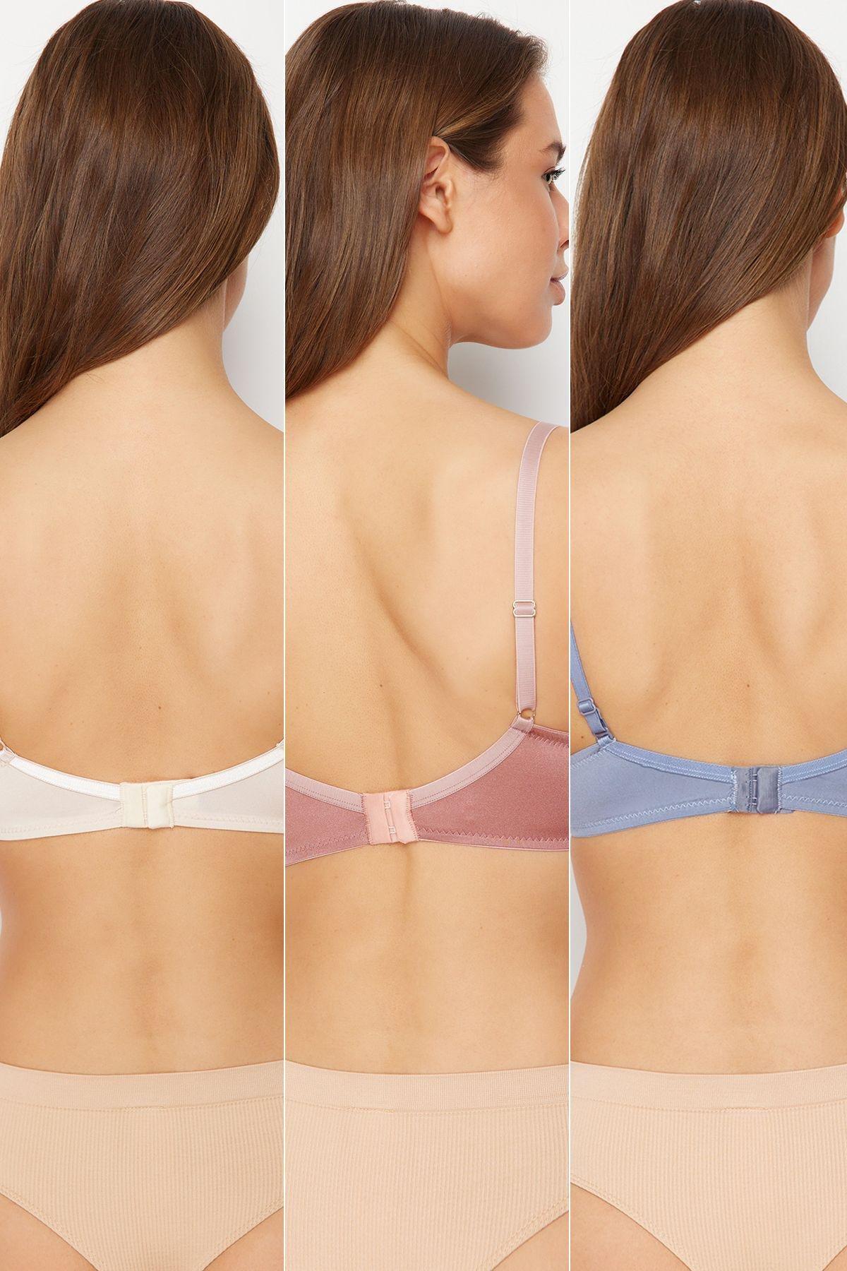 Multicolour Polyamide Push Up Knitted Bra, Set Of 3, , large image number 1
