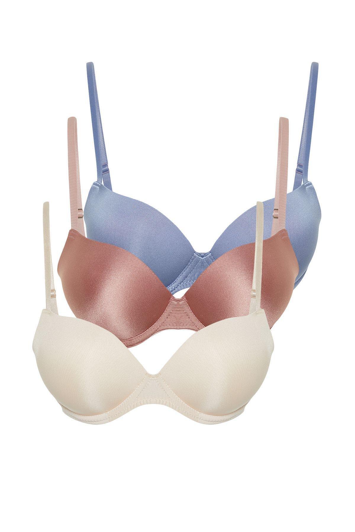 Multicolour Polyamide Push Up Knitted Bra, Set Of 3, , large image number 6