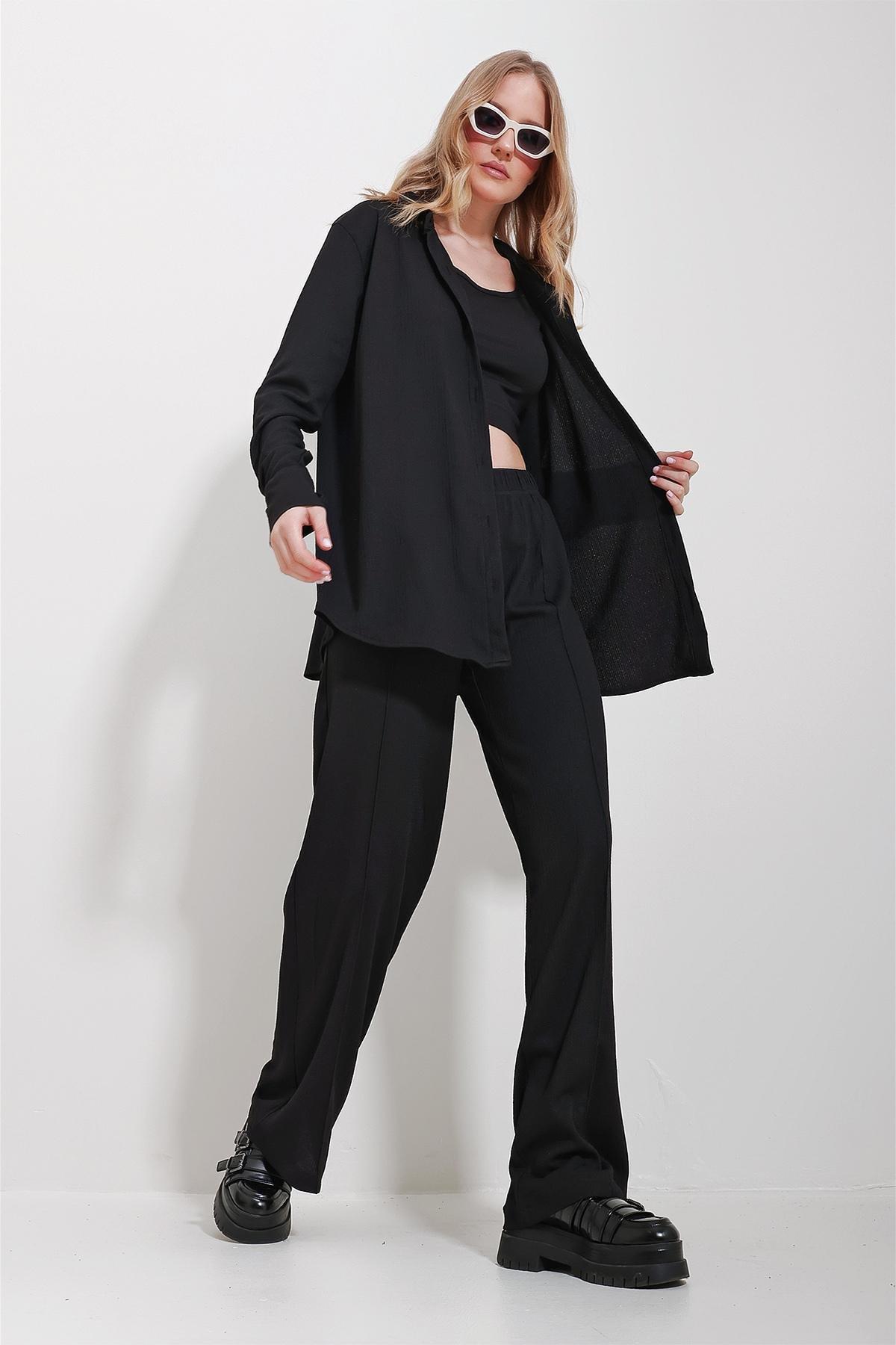 Black Cropped Detailed Co-Ord Set, , large image number 2