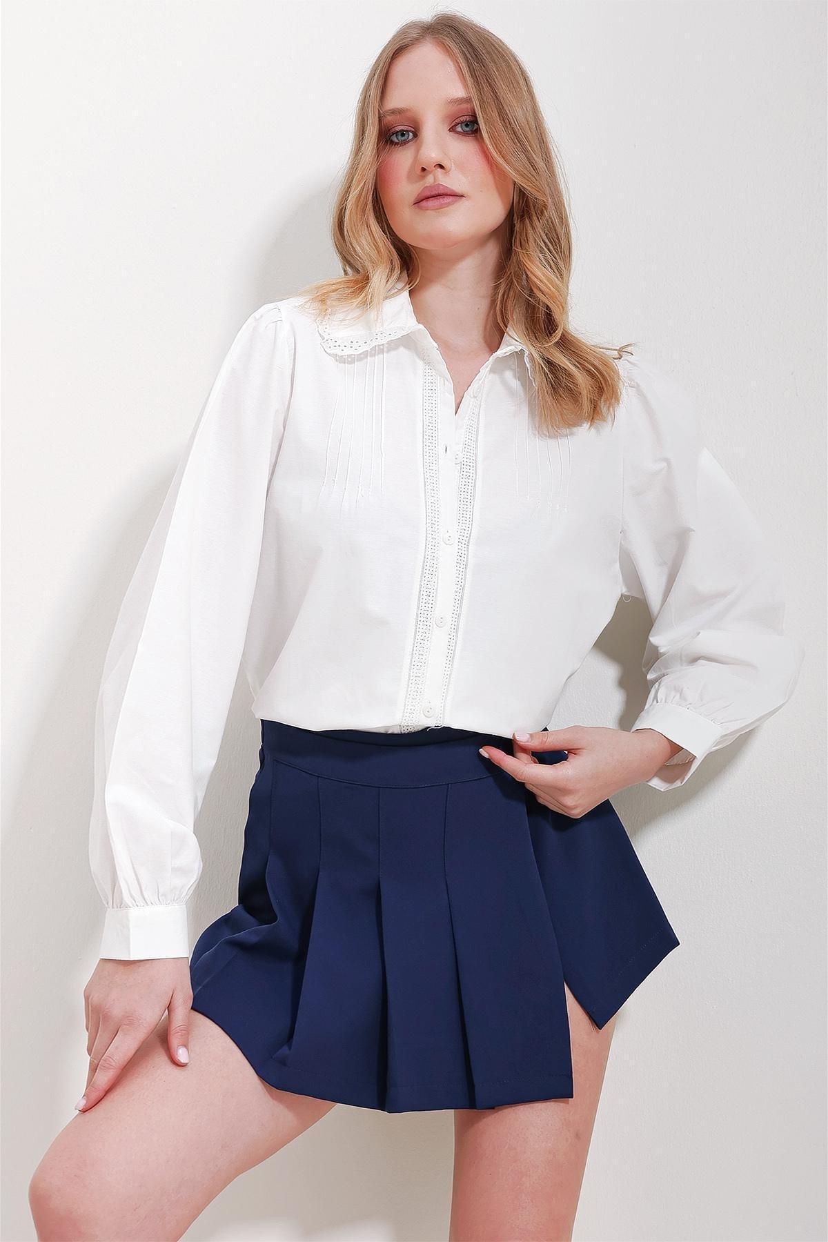 White Ribbed Scalloped Collar Shirt, , large image number 3