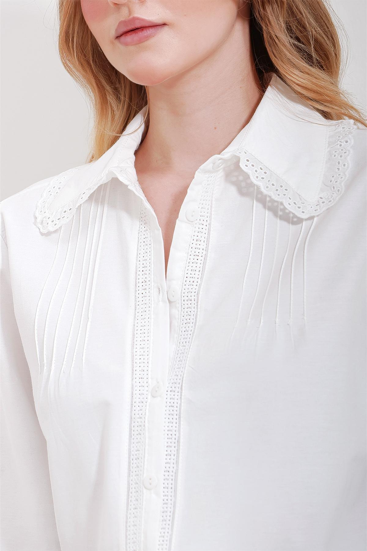 White Ribbed Scalloped Collar Shirt, , large image number 4