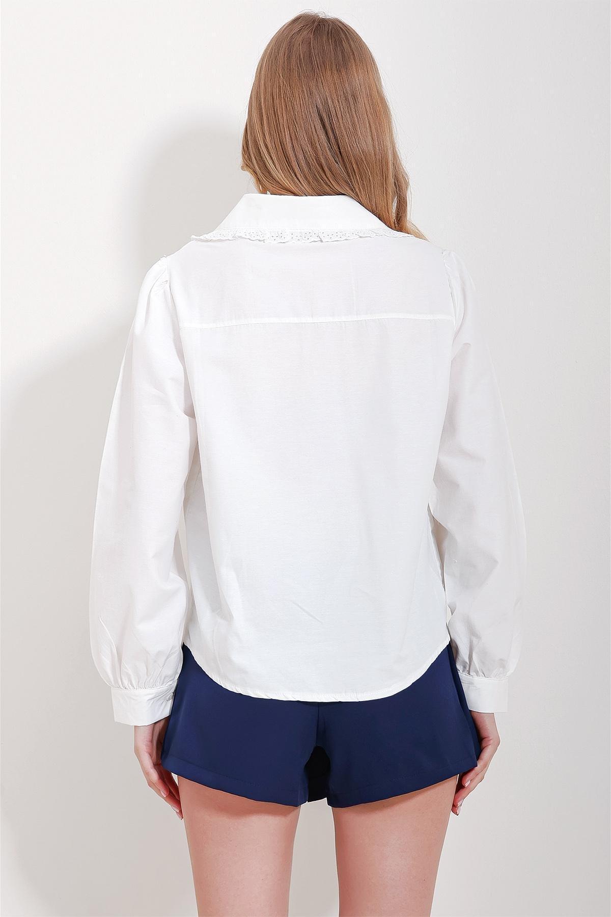 White Ribbed Scalloped Collar Shirt, , large image number 5