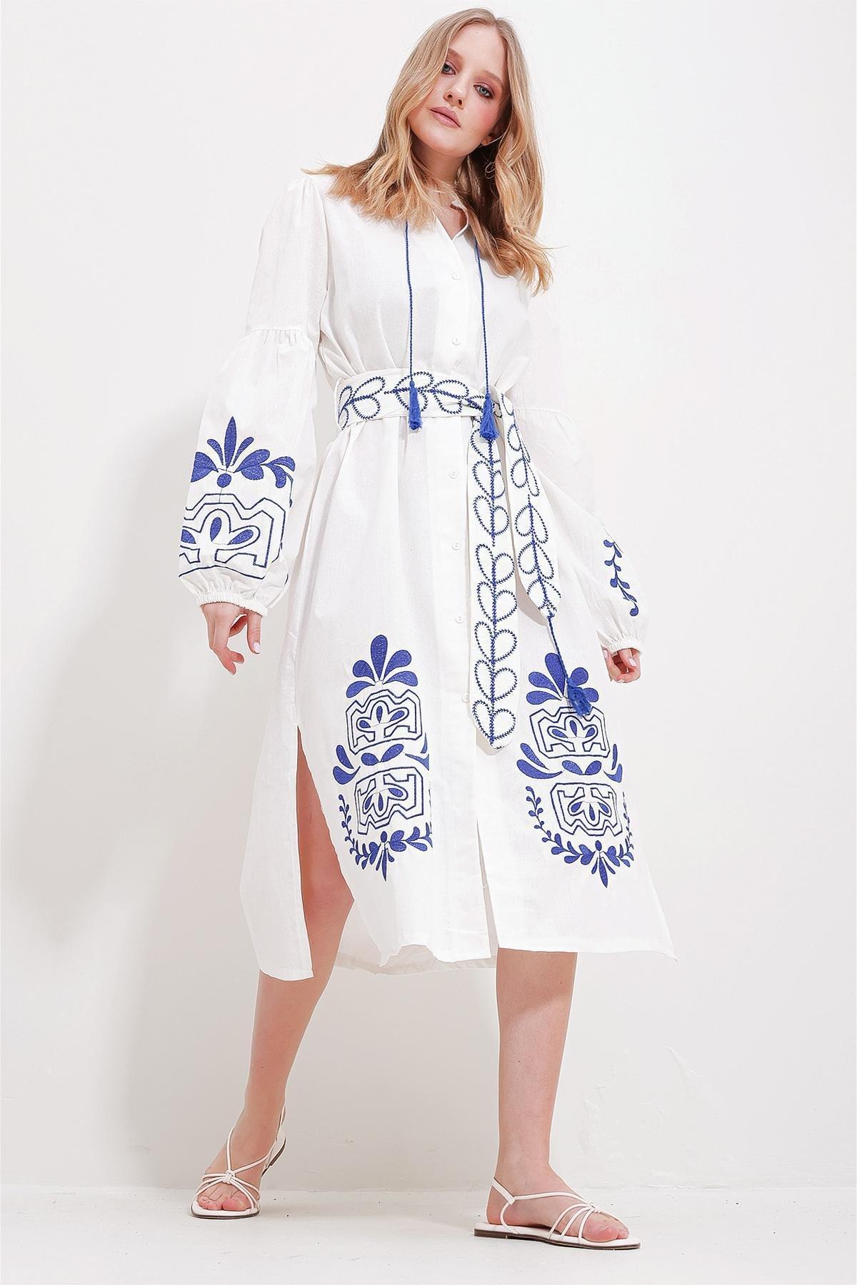 White Embroidered Midi Dress, , large image number 0