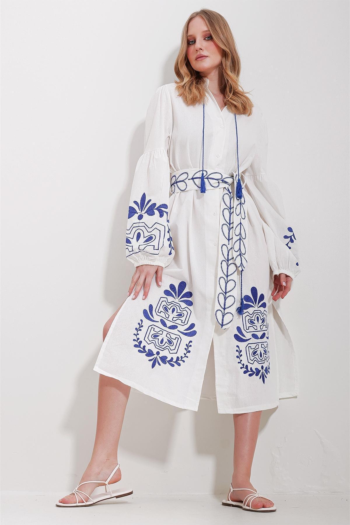 White Embroidered Midi Dress, , large image number 2