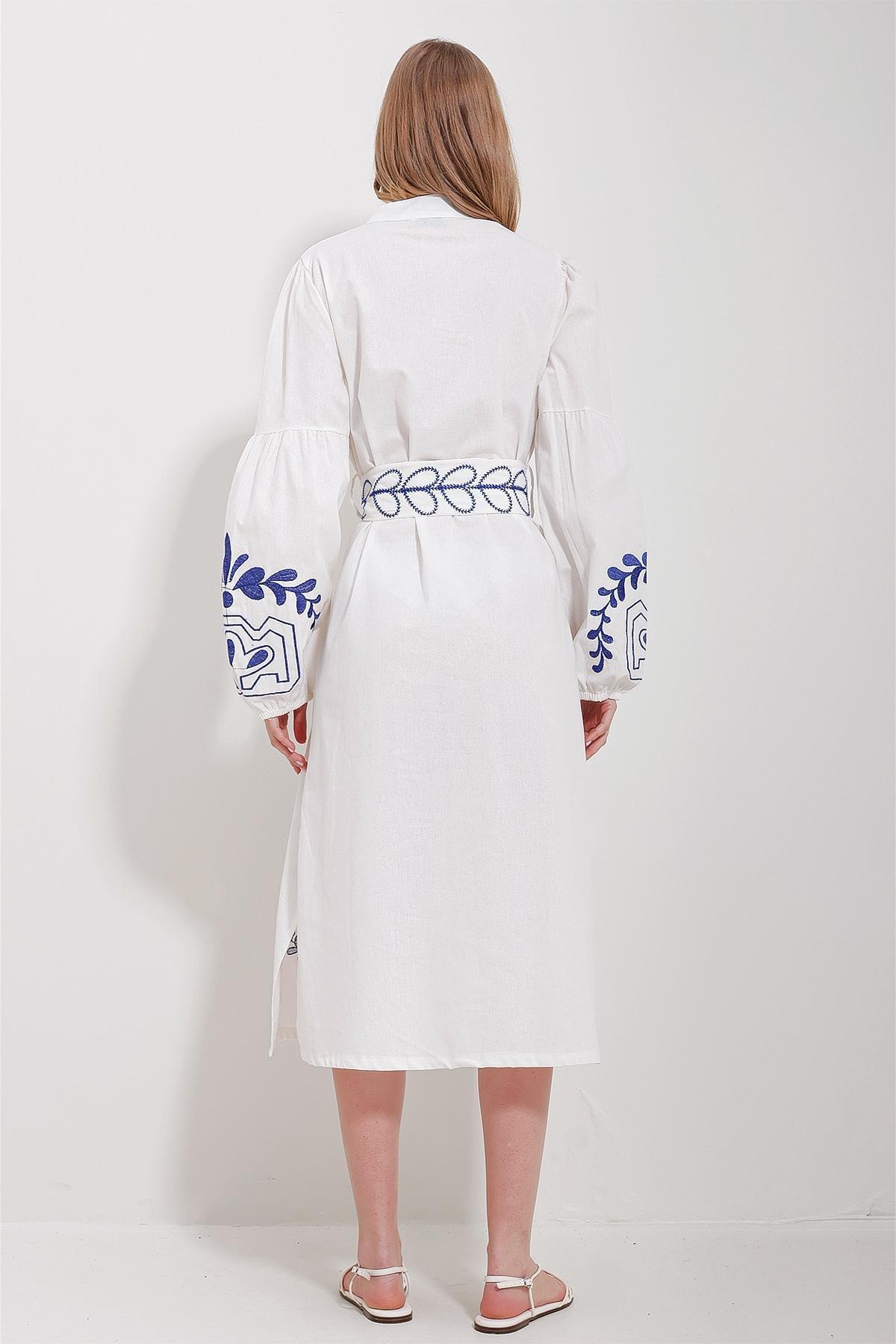 White Embroidered Midi Dress, , large image number 3