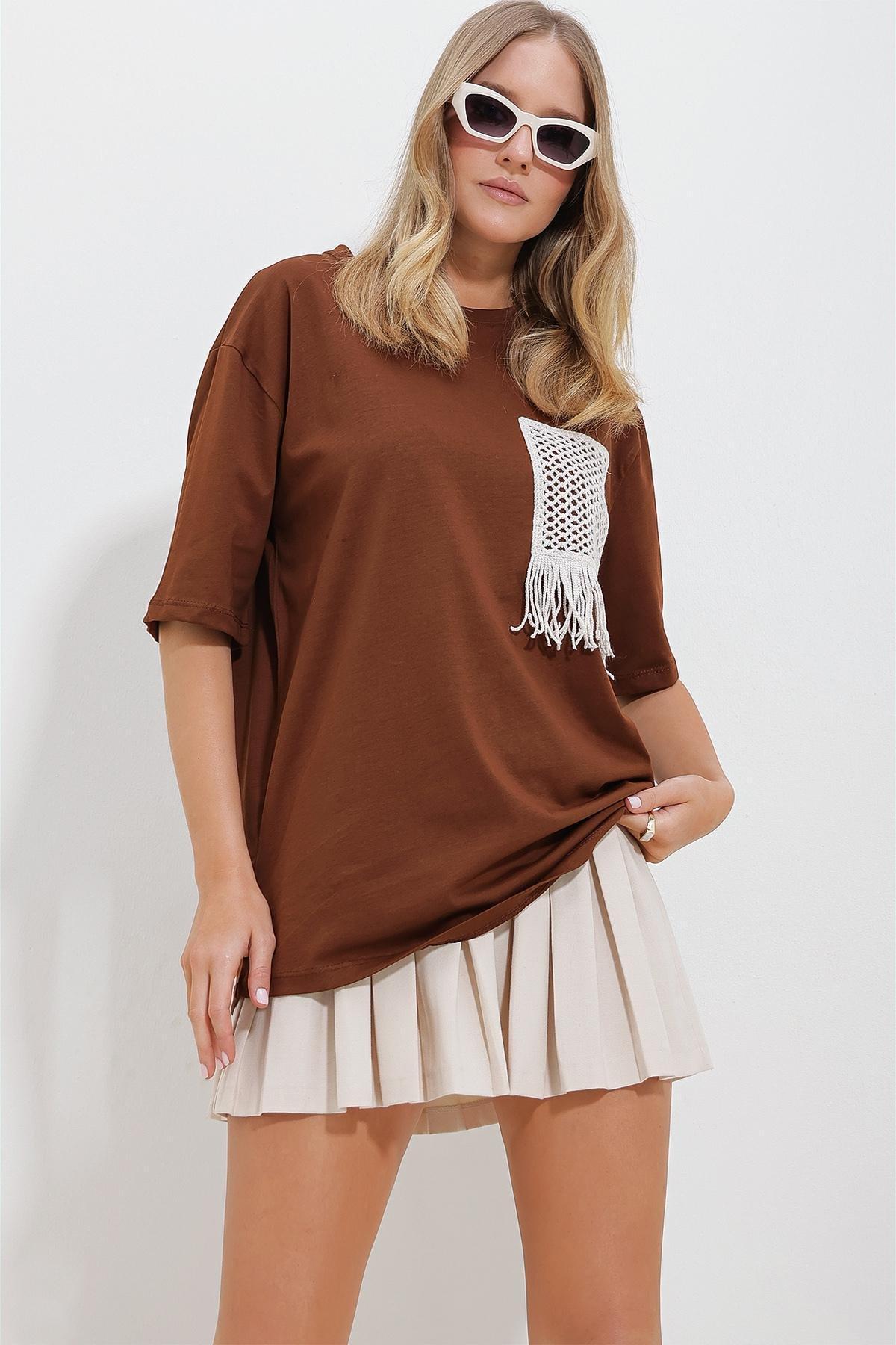 Brown Crew Neck Knitted T-Shirt, Brown, large image number 2