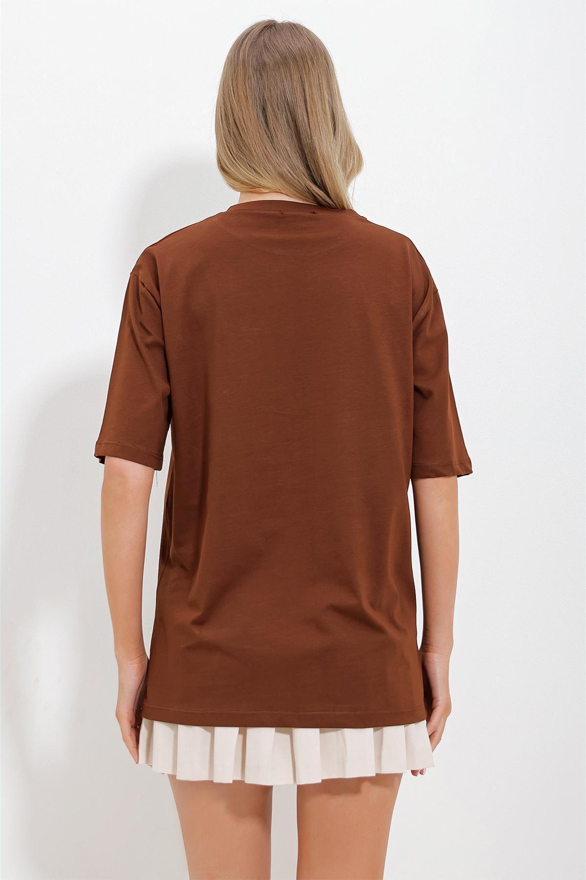 Brown Crew Neck Knitted T-Shirt, Brown, large image number 4