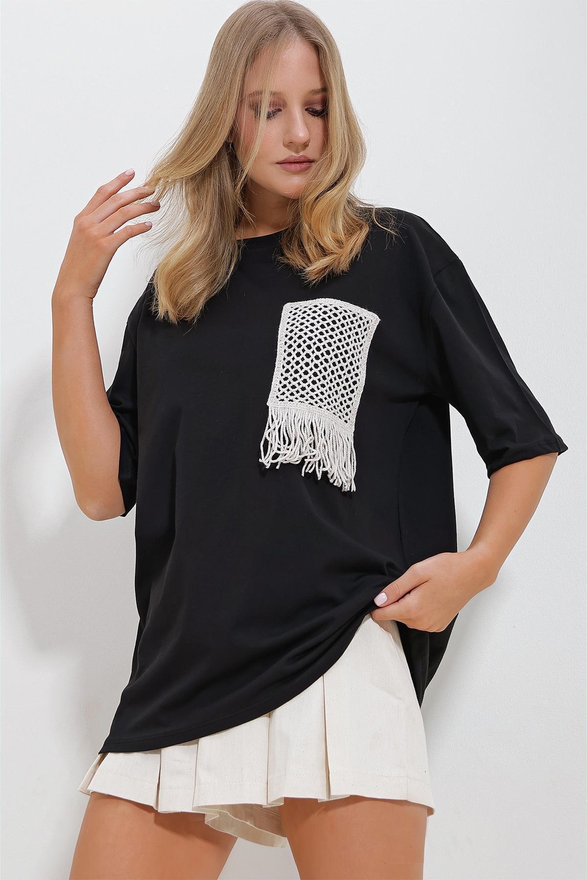 Black Crew Neck Knitted T-Shirt, , medium