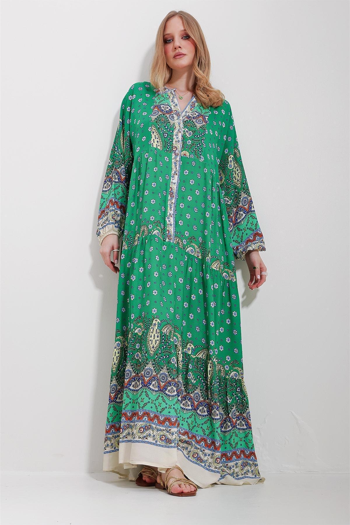 Green Ethnic Print Maxi Dress, , large image number 2