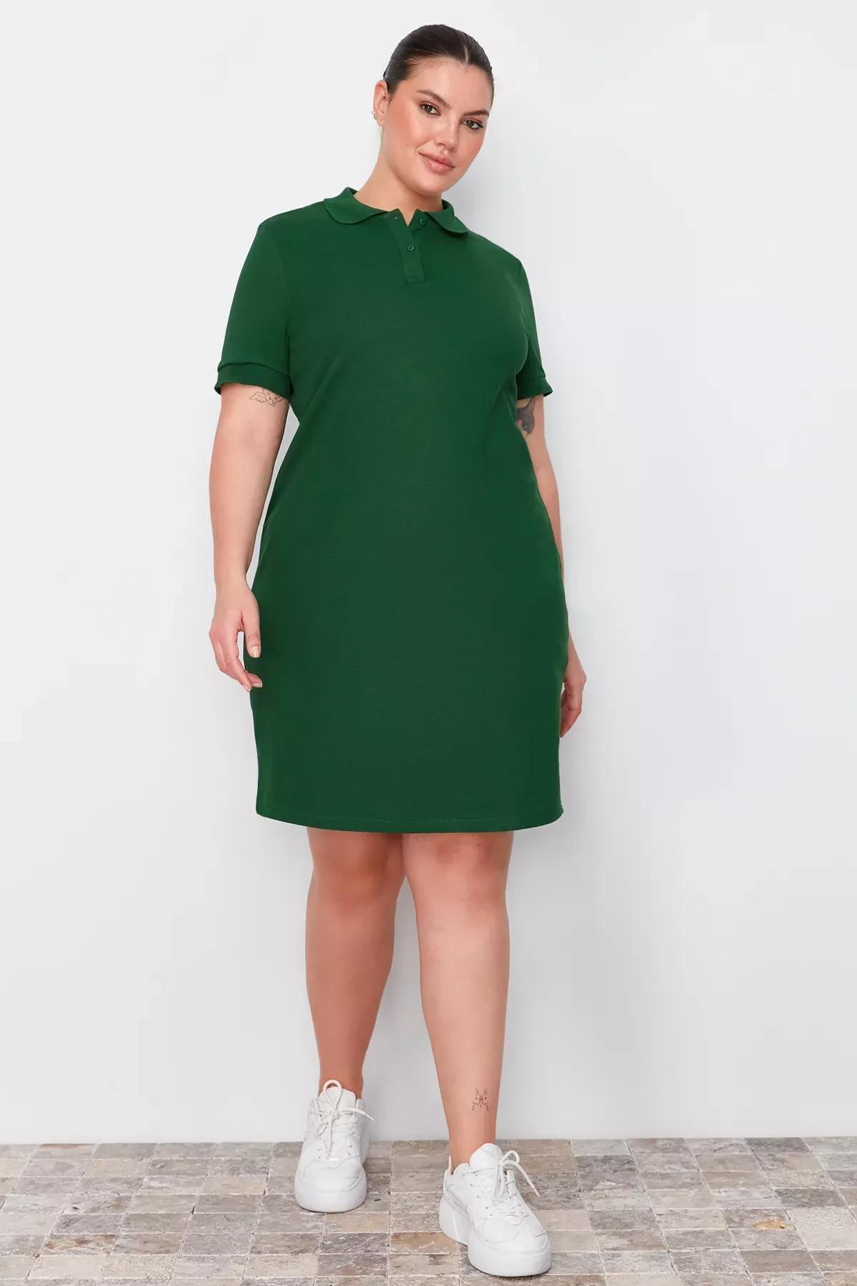Green Polo Mini Knit Dress, Green, large image number 0