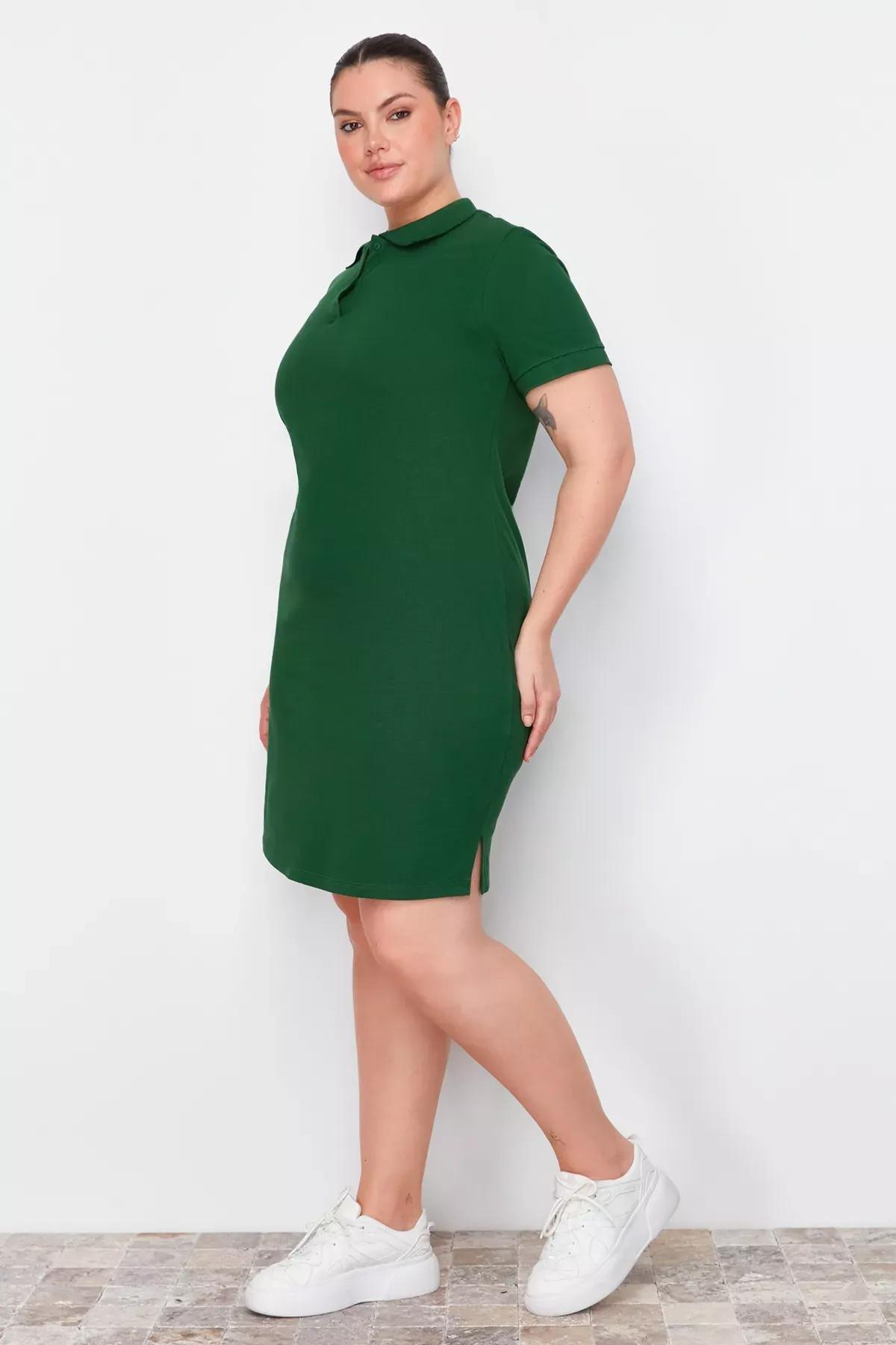 Green Polo Mini Knit Dress, Green, large image number 2