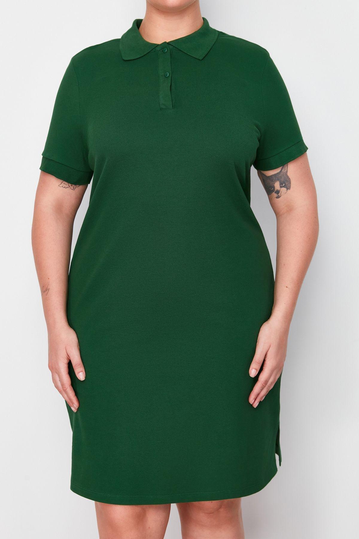 Green Polo Mini Knit Dress, Green, large image number 3