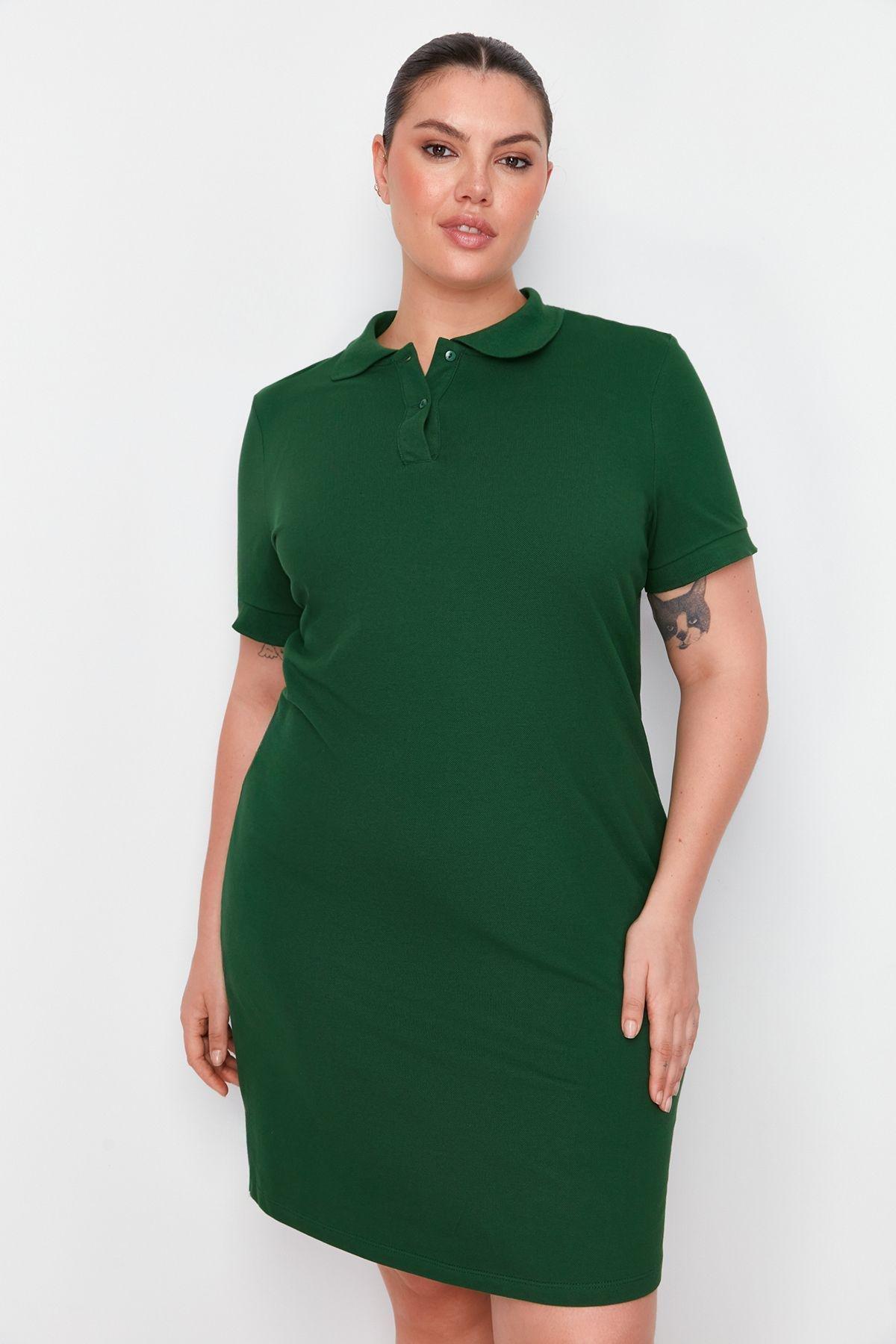 Green Polo Mini Knit Dress, Green, large image number 4