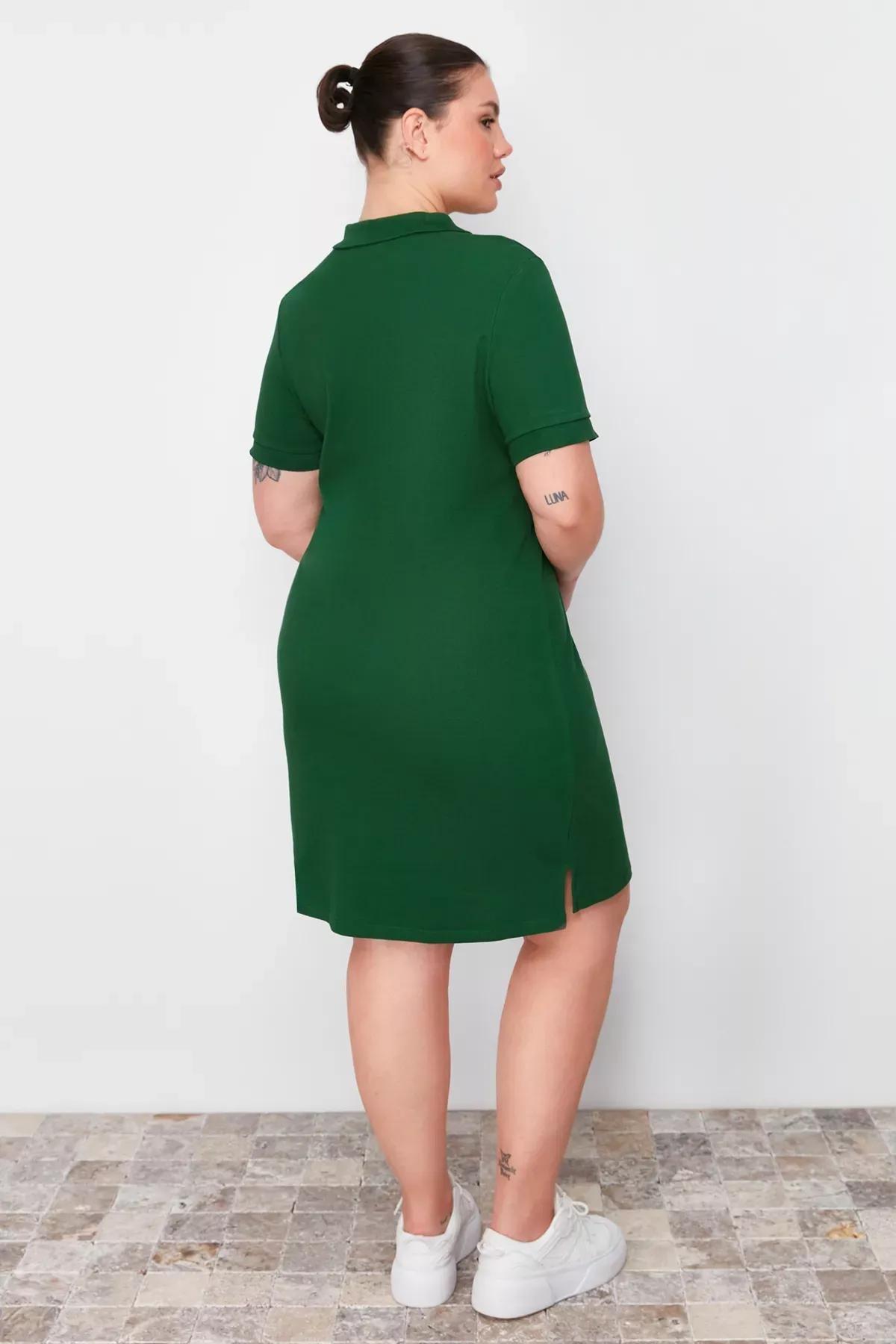 Green Polo Mini Knit Dress, Green, large image number 5