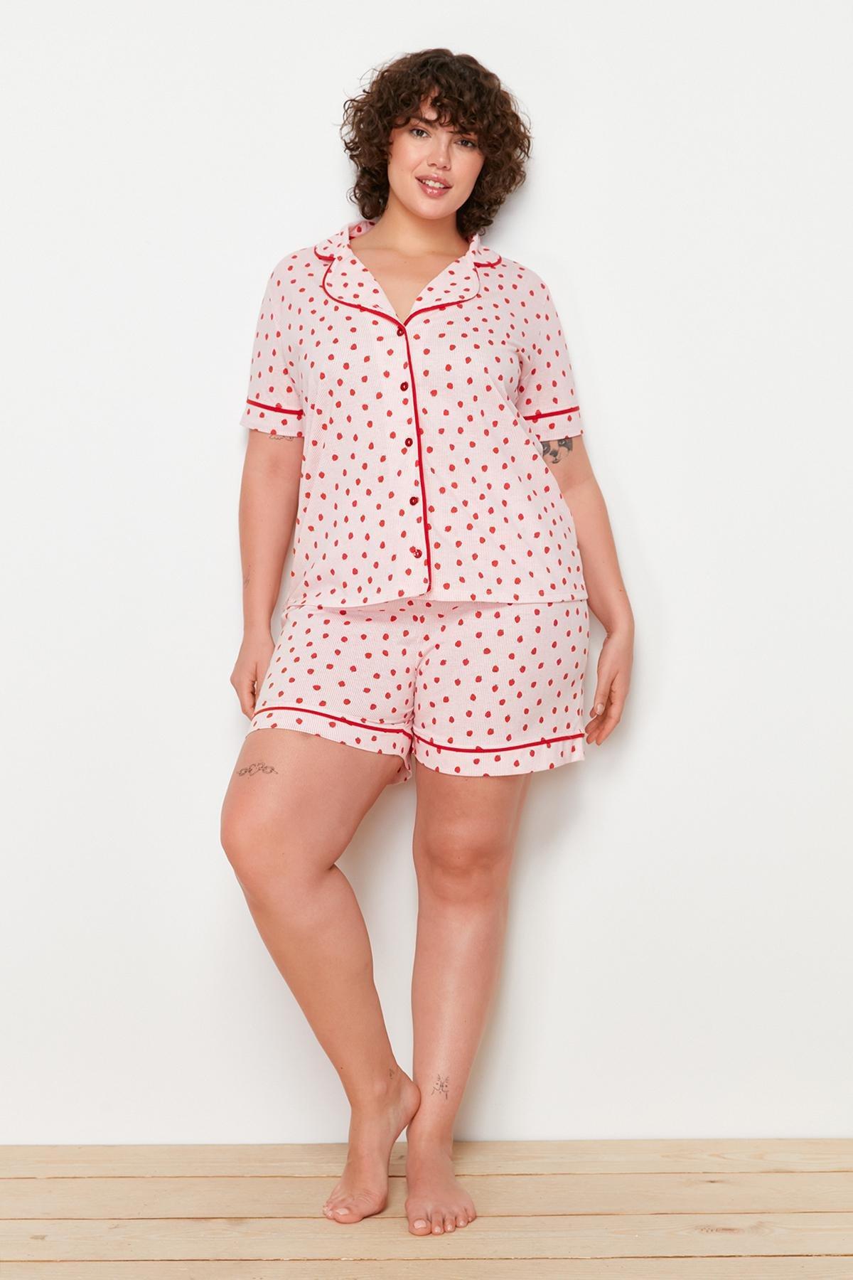 Pink Patterned Knitted Pyjamas Set, , large image number 0
