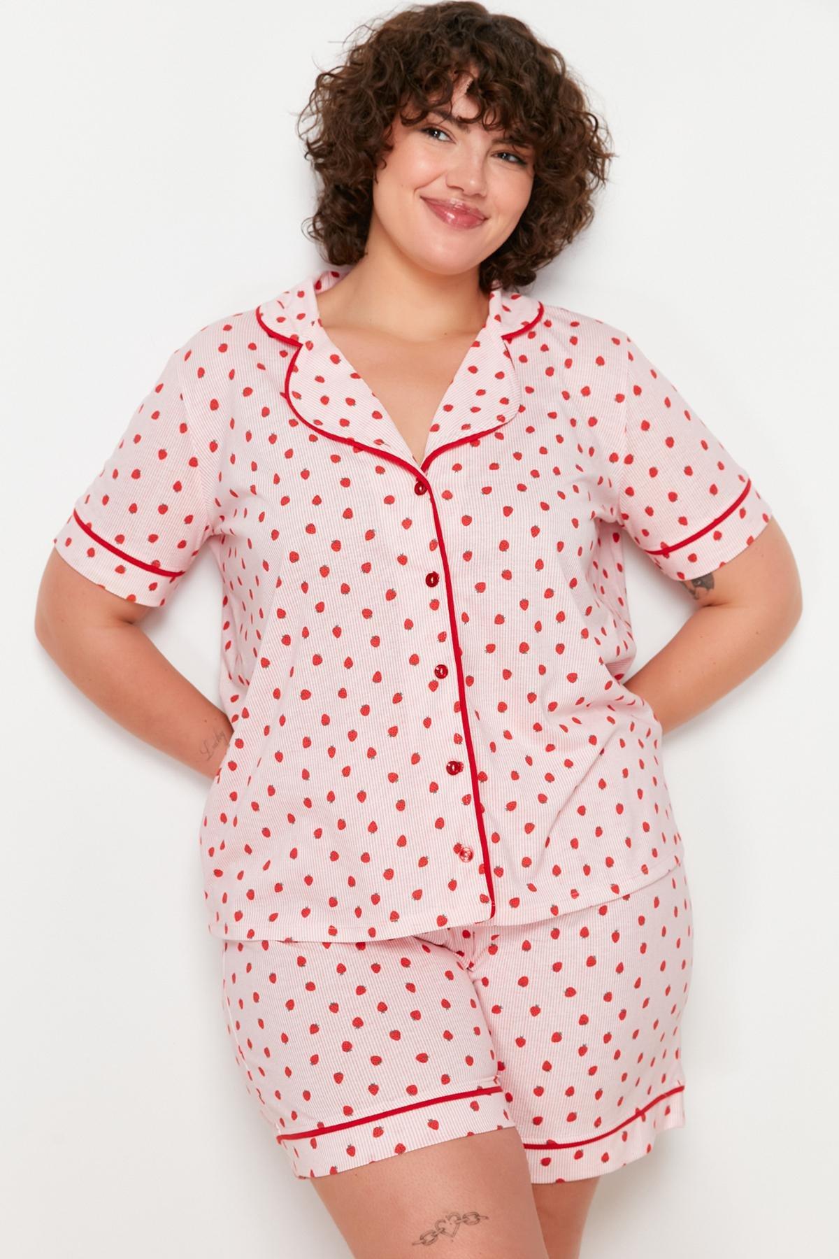 Pink Patterned Knitted Pyjamas Set, , large image number 1