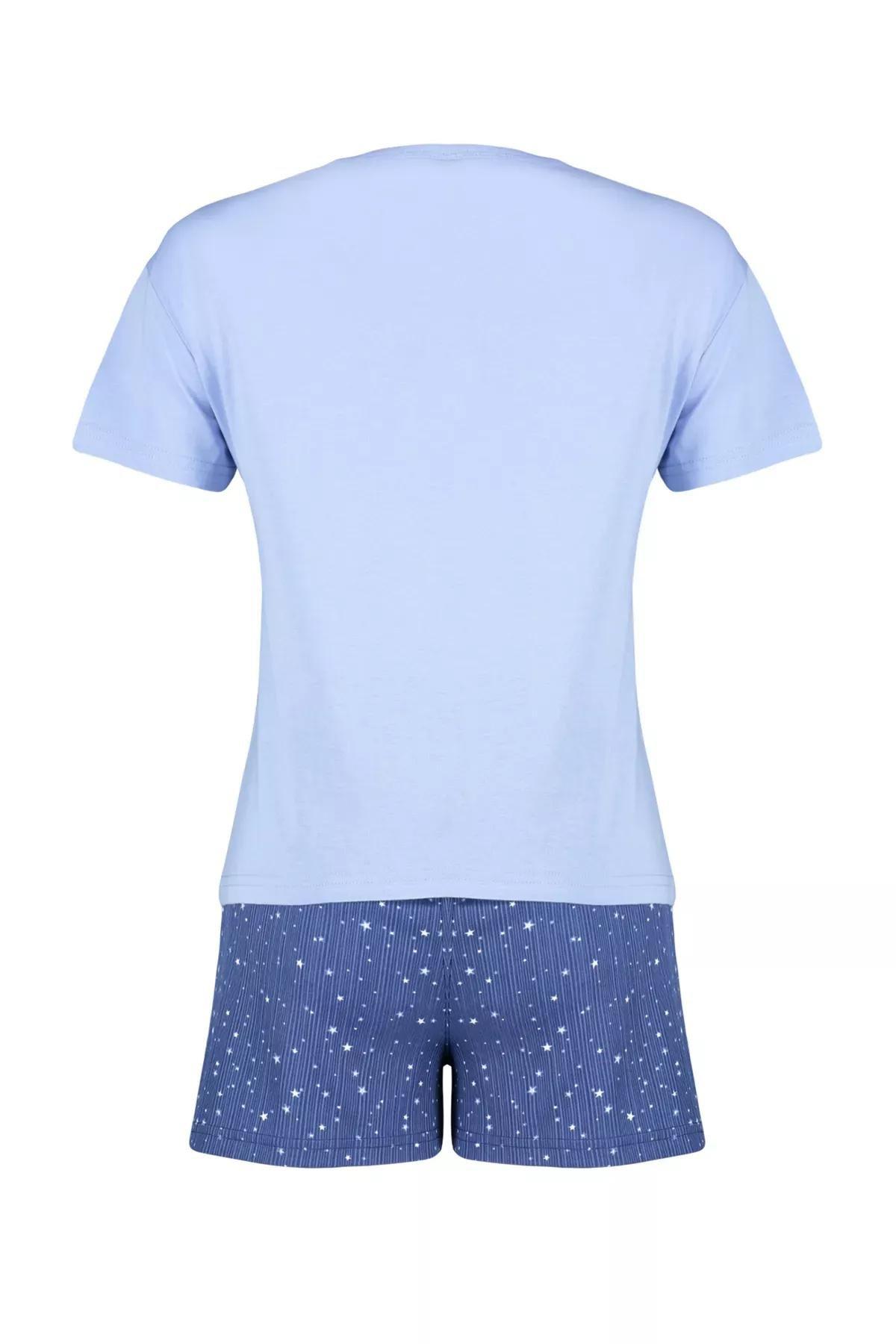 Blue Patterned Knitted Pyjamas Set, , large image number 6