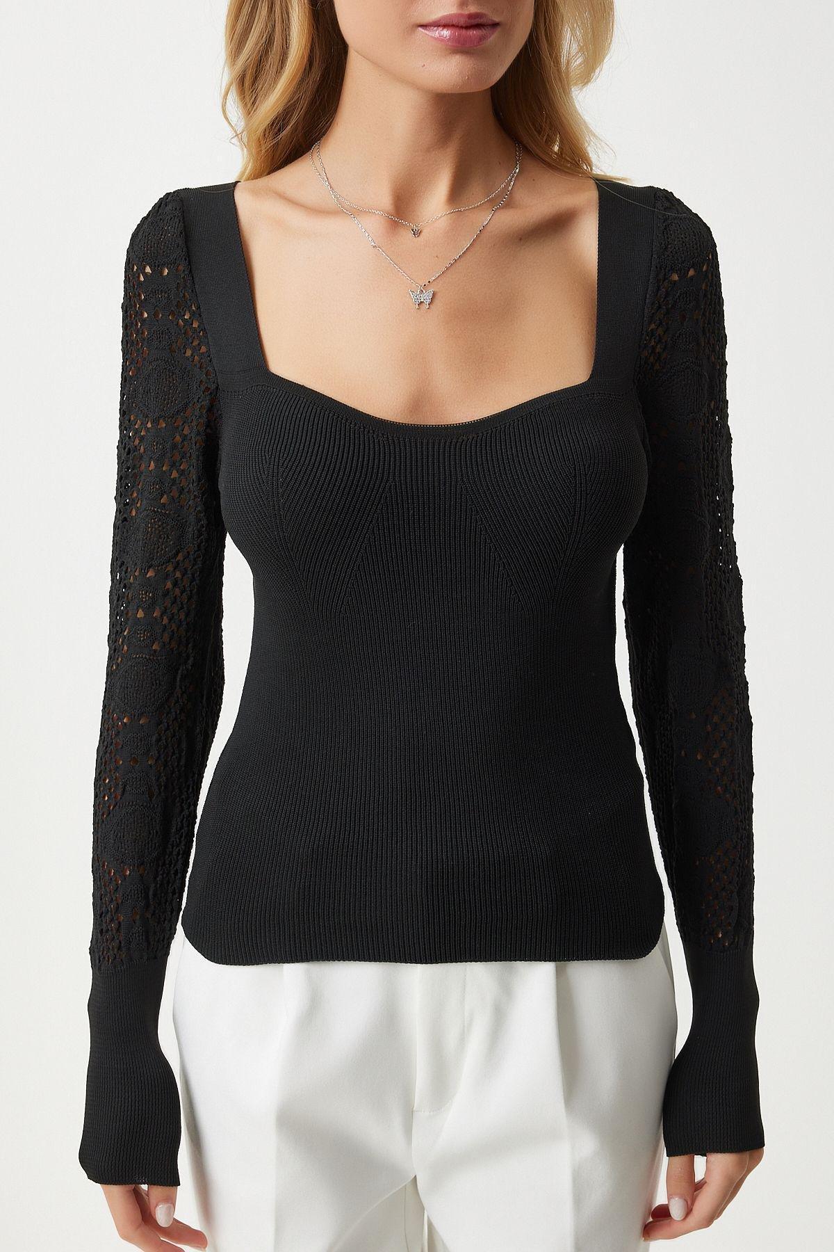 Black Heart Neck Knitwear Blouse, C101_5720, large image number 3